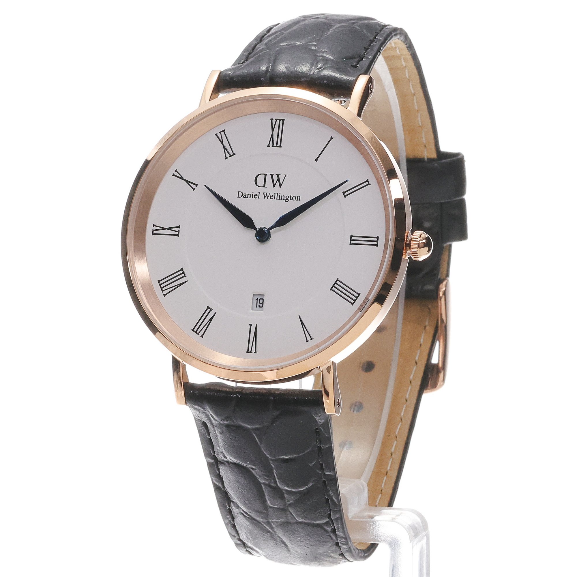 Daniel Wellington DW00100916 Męskie Classic Roman Numerals Date Black Croc Belly Rose Gold zegarek męski klasyczny mineralne - miniatura 2