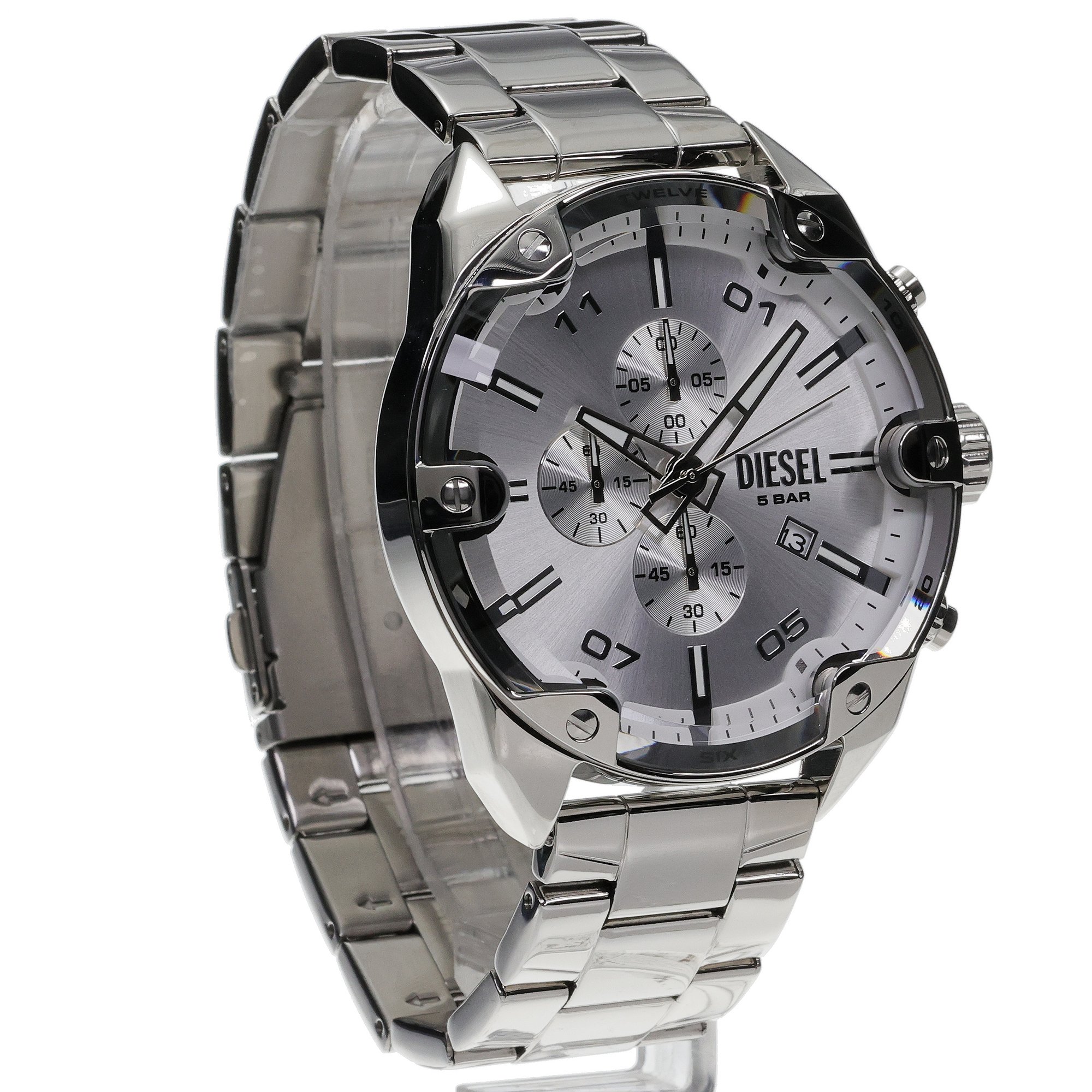 Diesel DZ4677 zegarek srebrny fashion-modowy Spiked bransoleta