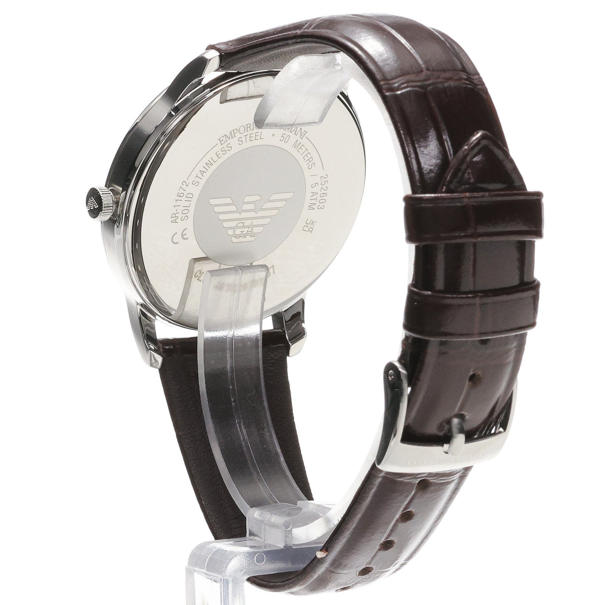 Emporio Armani AR11672 Emporio Armani Three-Hand Date Brown Leather Watch zegarek męski klasyczny mineralne - miniatura 4
