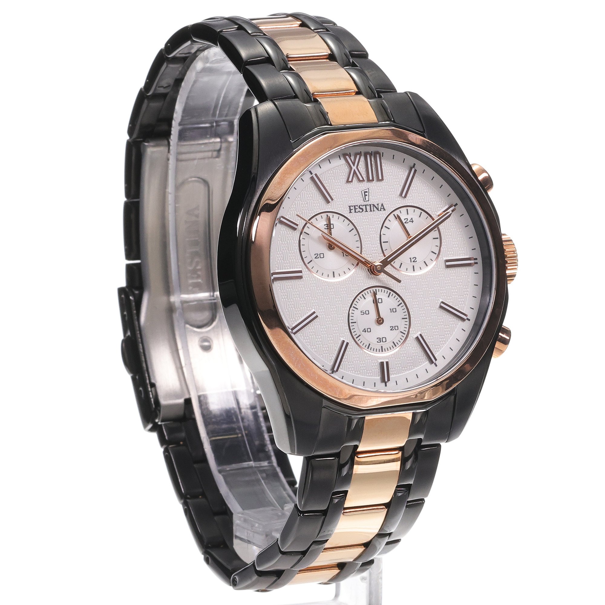 Festina F16856-1 zegarek czarny elegancki Chronograf bransoleta - miniatura 3