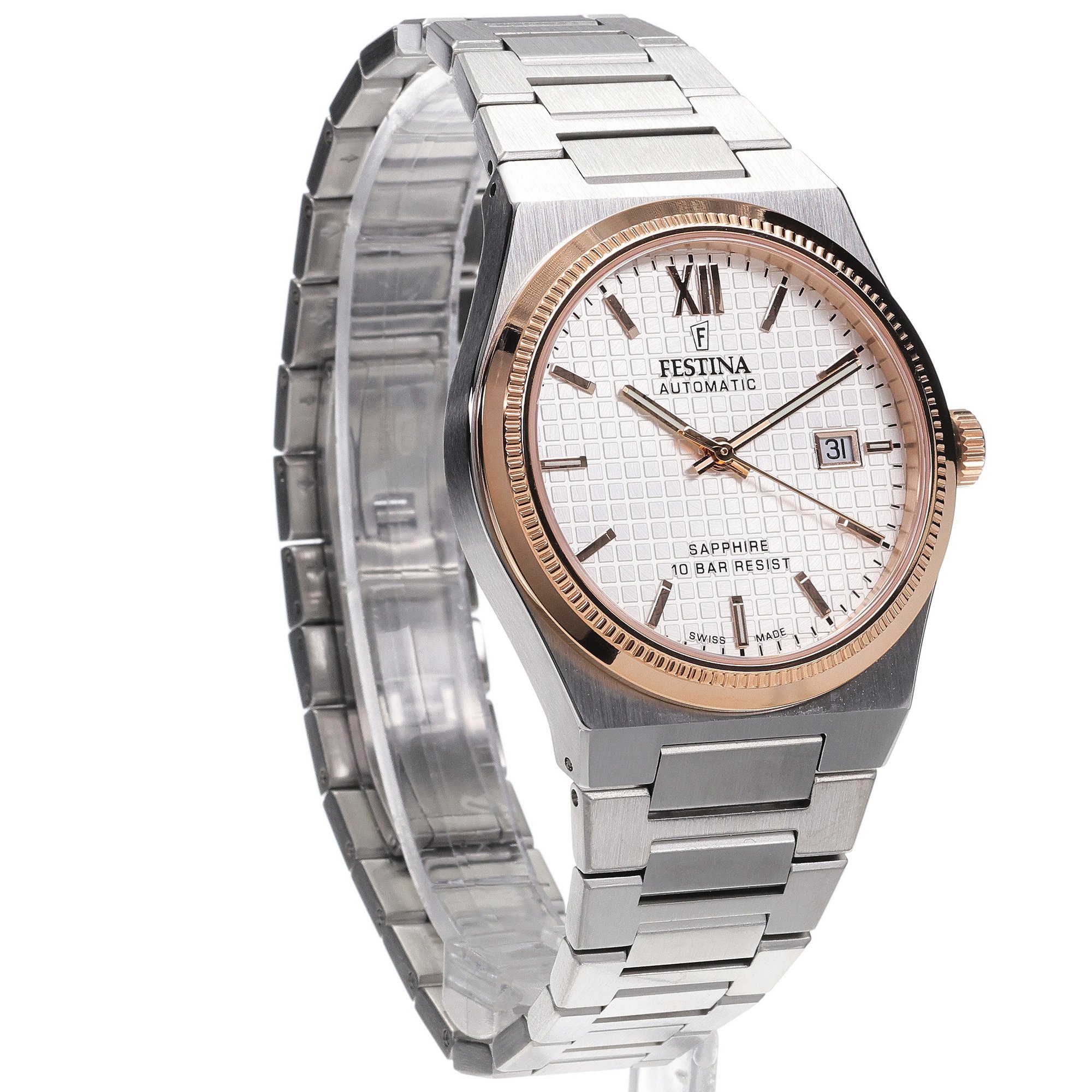 Festina F20030-1 zegarek srebrny elegancki Swiss Made bransoleta