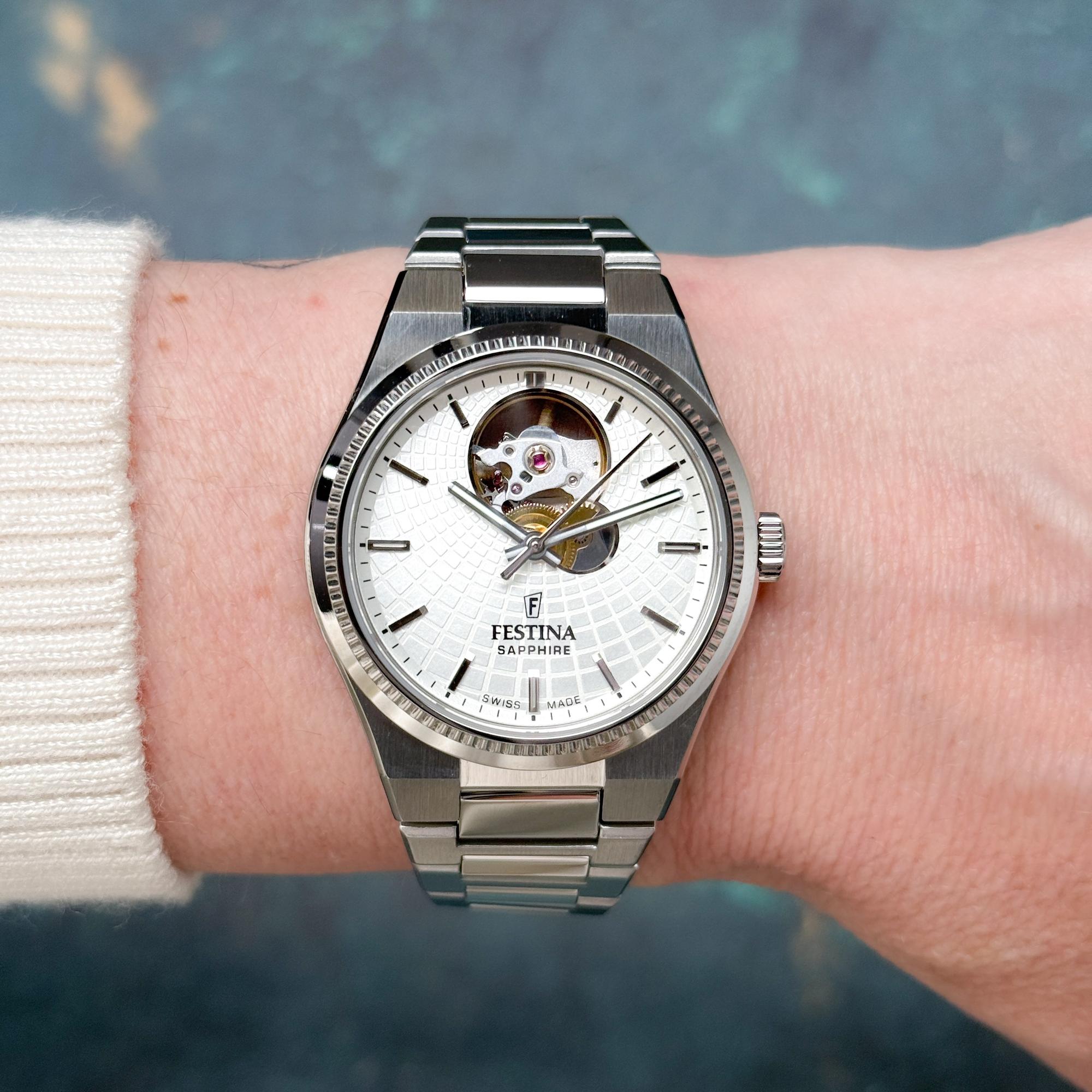 Festina F20054-1 Rive Automatic Swiss Made Automatic klasyczny zegarek srebrny