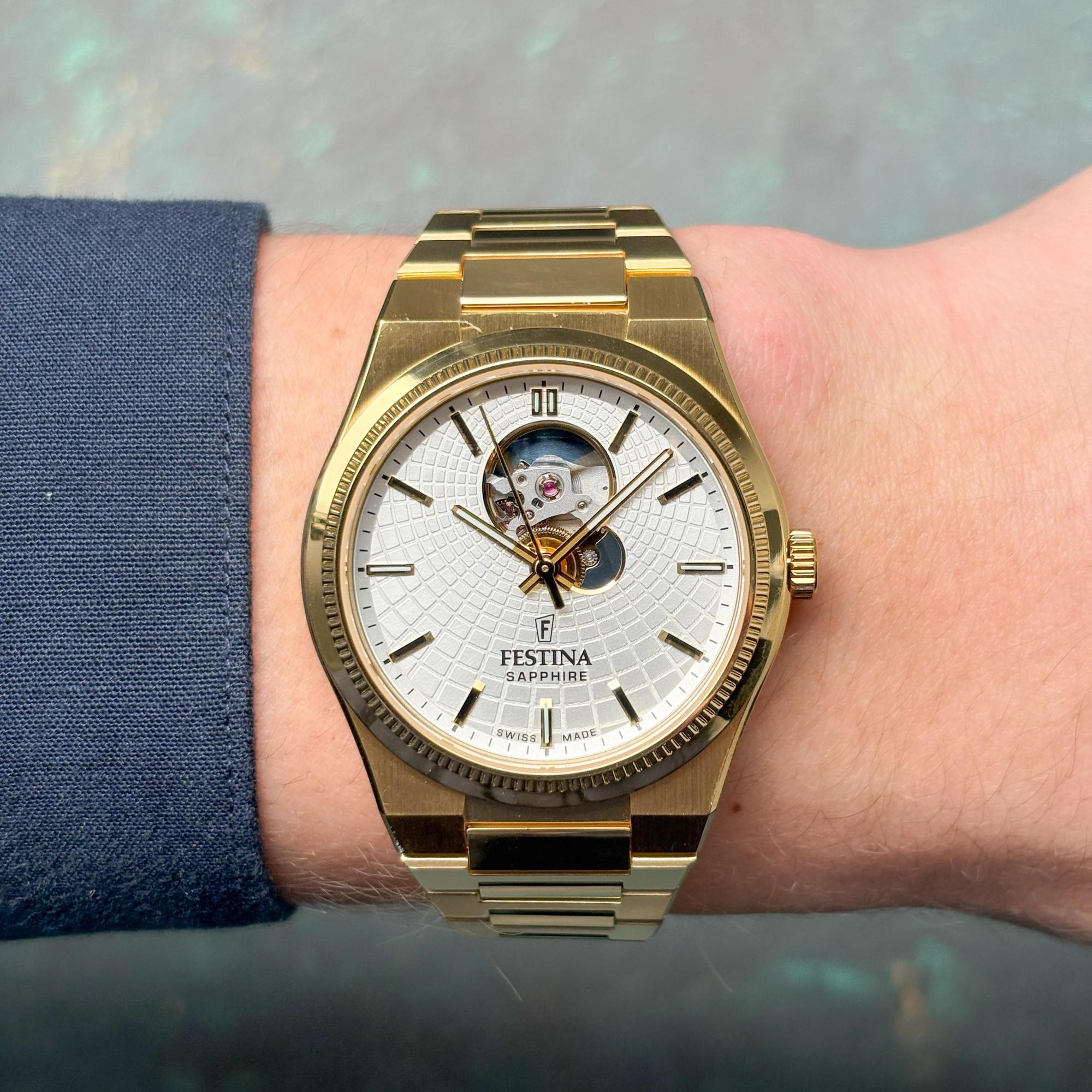 Festina F20062-1 zegarek złoty klasyczny Automatic bransoleta