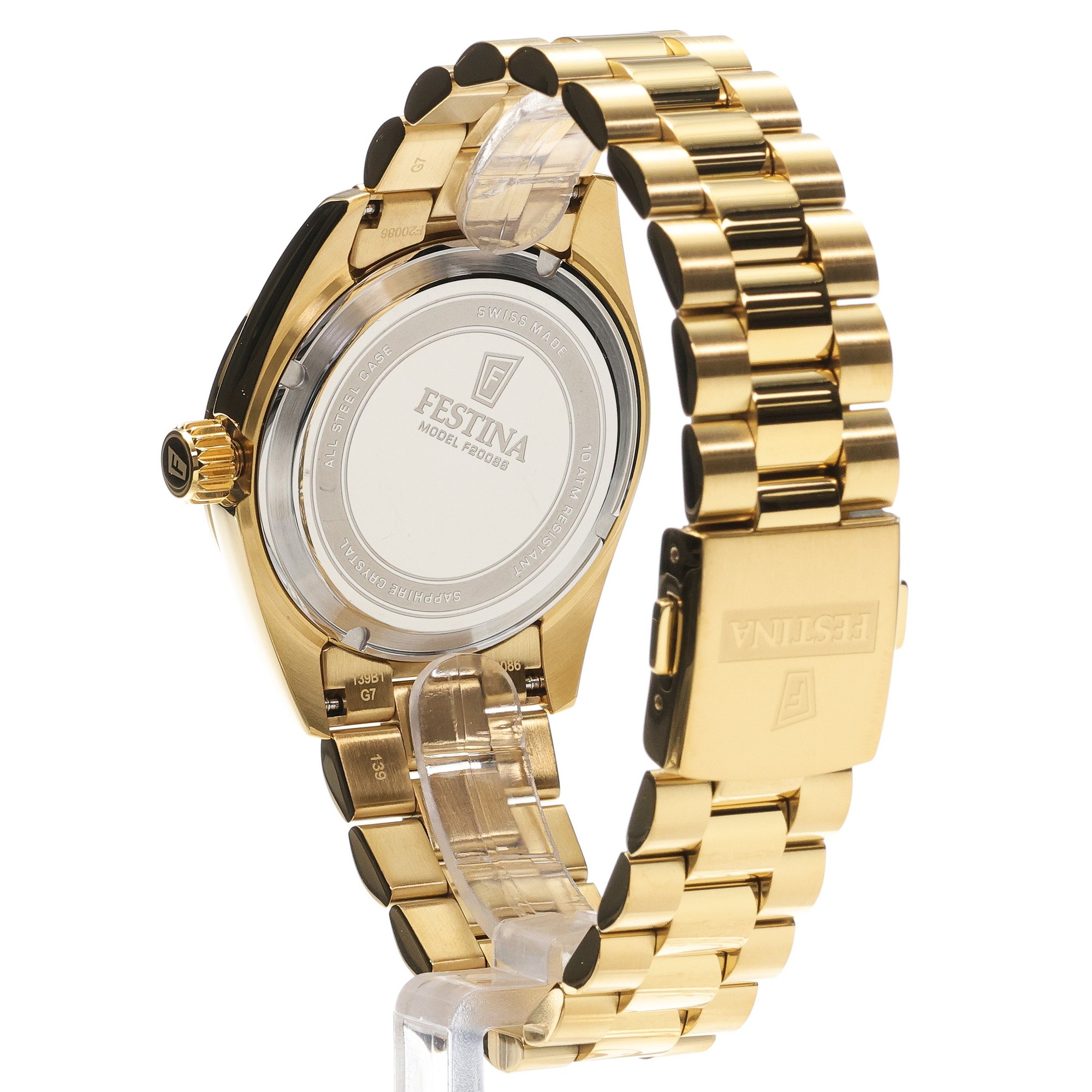 Festina F20086-A zegarek złoty klasyczny Swiss Made bransoleta