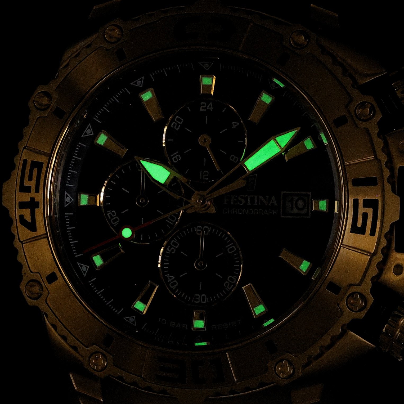Festina F20492-2 zegarek złoty sportowy Chronograf bransoleta