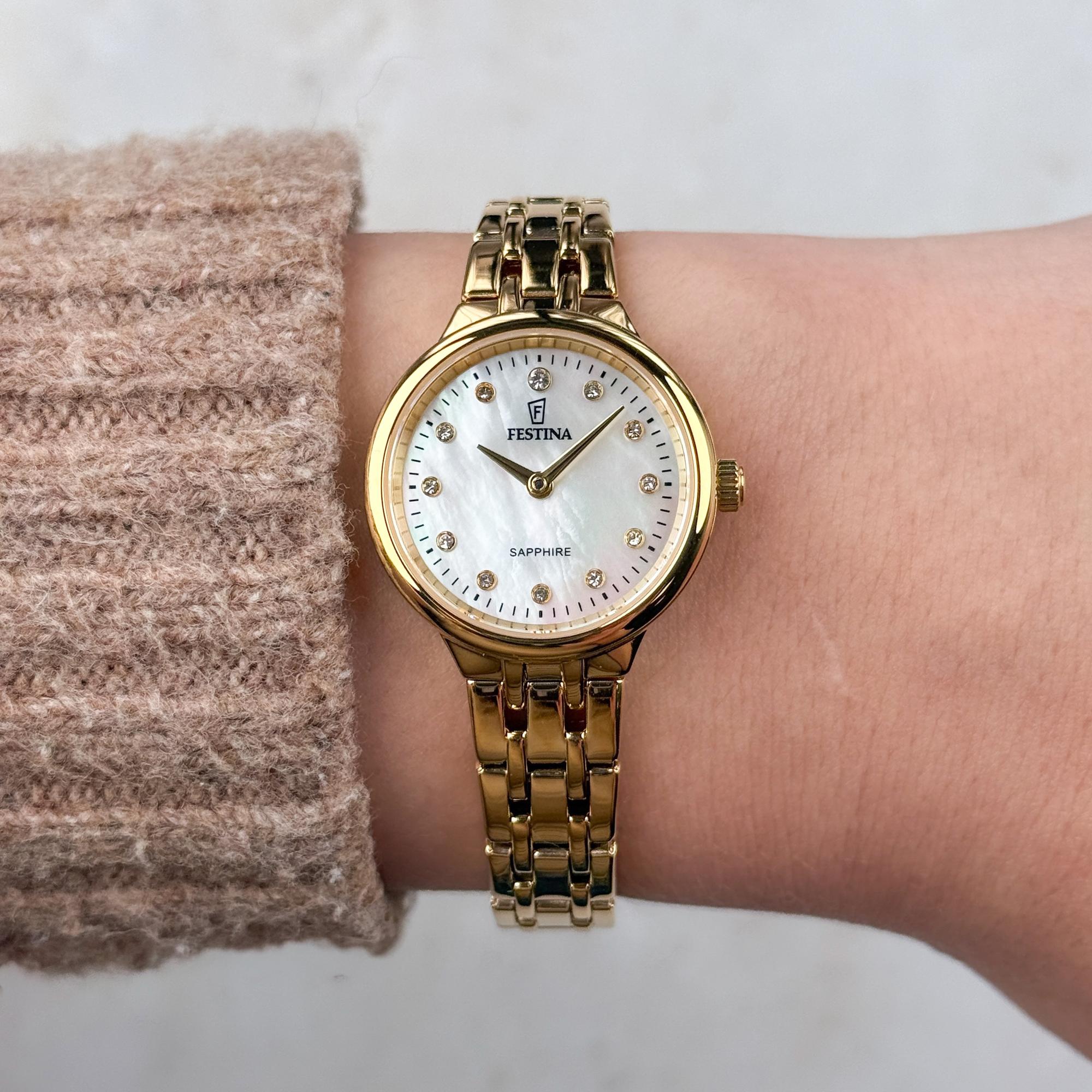 Festina F20745-1 zegarek złoty klasyczny Mademoiselle bransoleta - miniatura 5