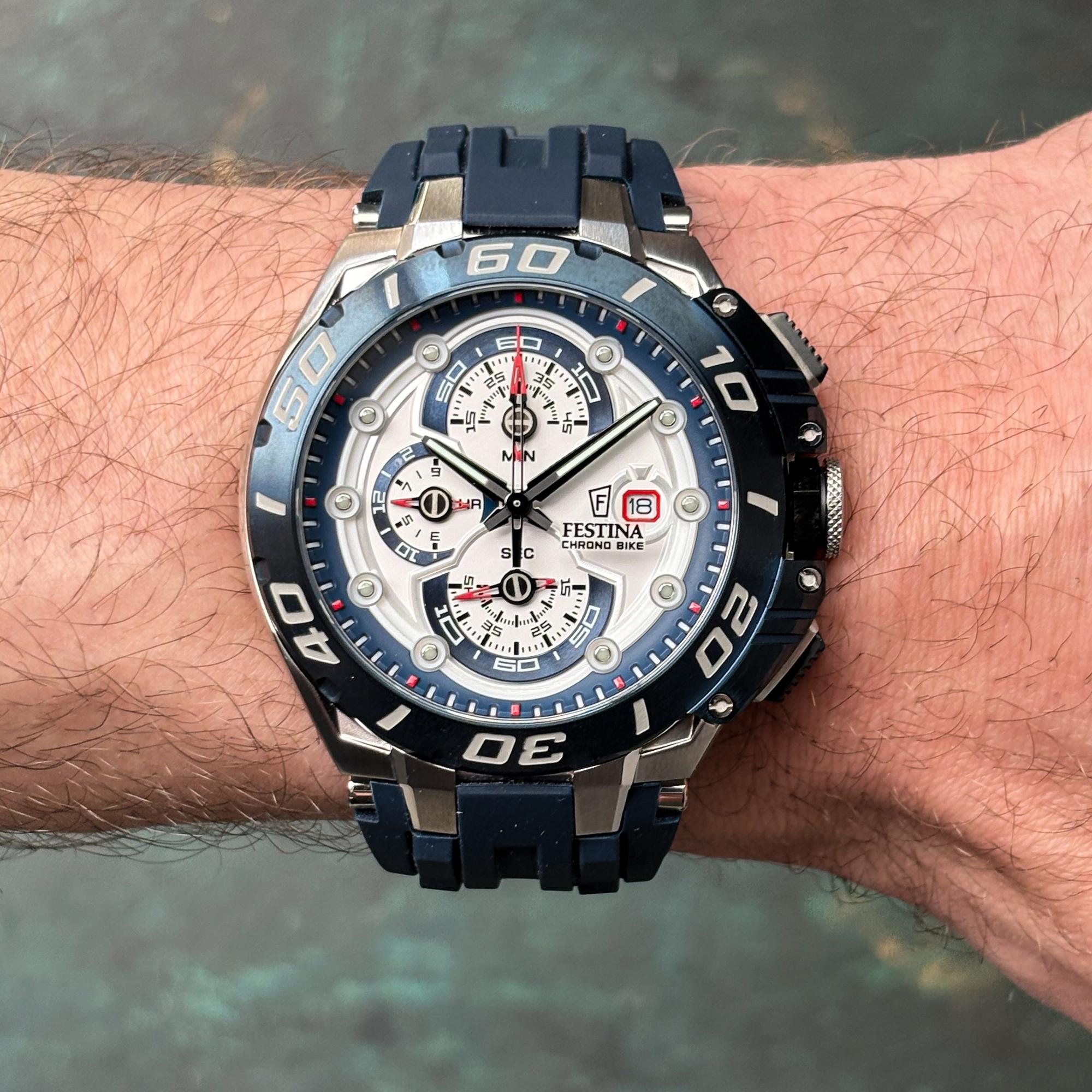 Festina F20755-1 zegarek srebrny sportowy Chrono Bike pasek