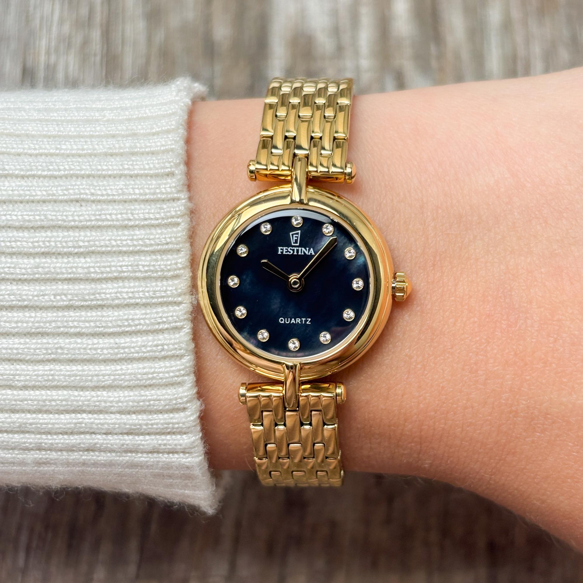 Festina F20790-4 zegarek złoty klasyczny Mademoiselle bransoleta