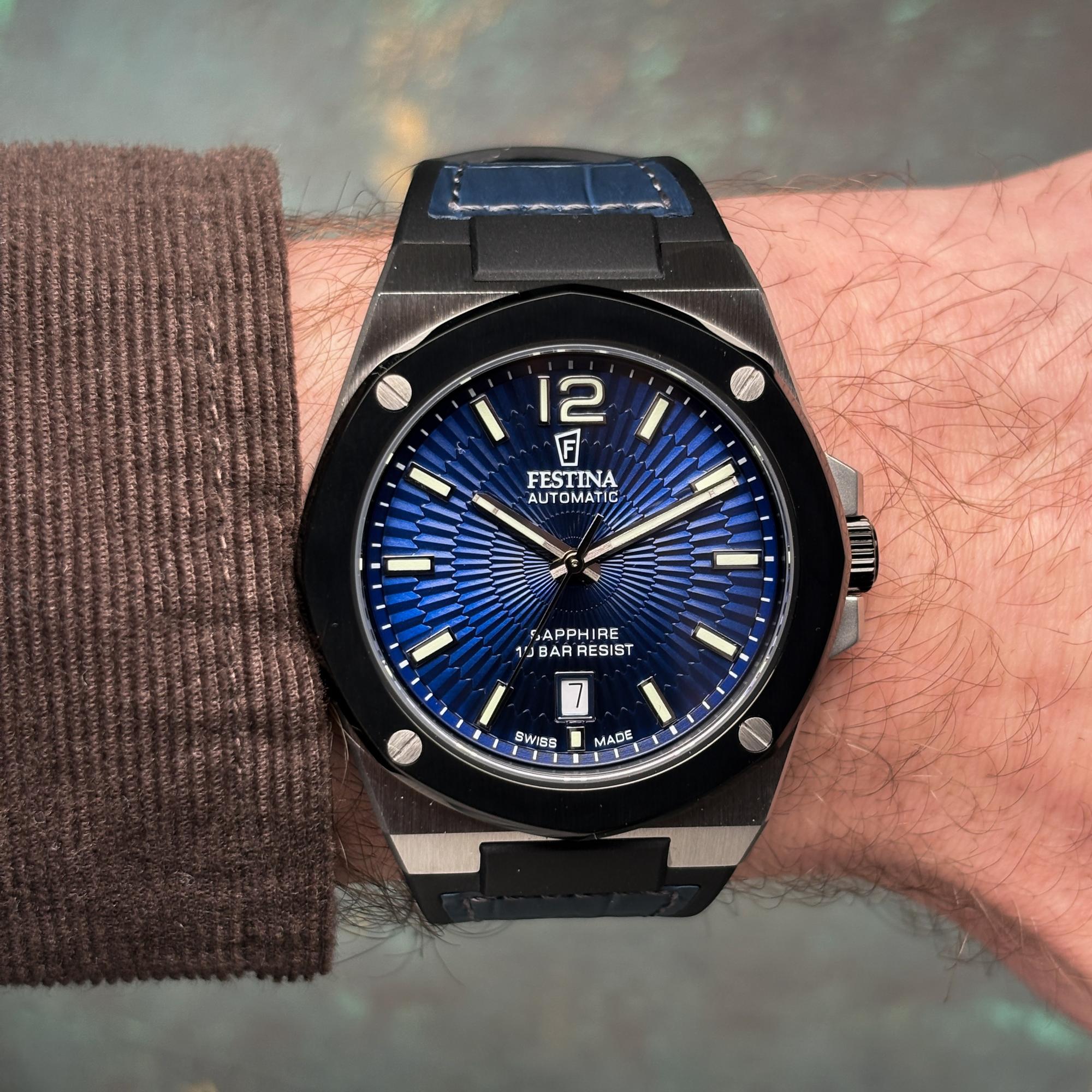 Festina F22005-2 Swiss Made Swiss Made Automatic zegarek męski klasyczny szafirowe