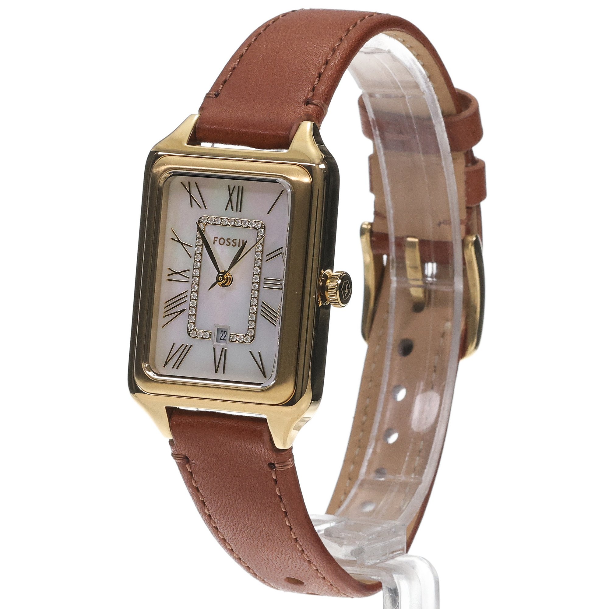 Fossil ES5307 RAQUEL Brown LiteHide Leather Strap 26mm Damskie klasyczny zegarek złoty