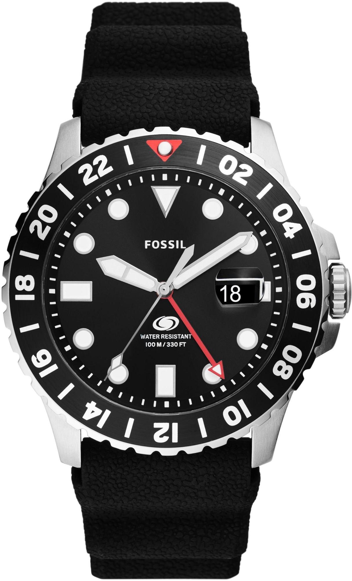 BLUE GMT Black Silicone Strap 46mm Fossil FS6036 