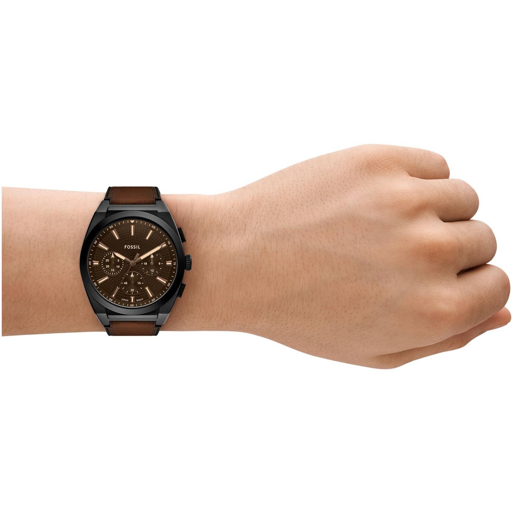Fossil FS6108 Everett Chronograph Brown Leather Strap 44mm Everett sportowy zegarek czarny - miniatura 8