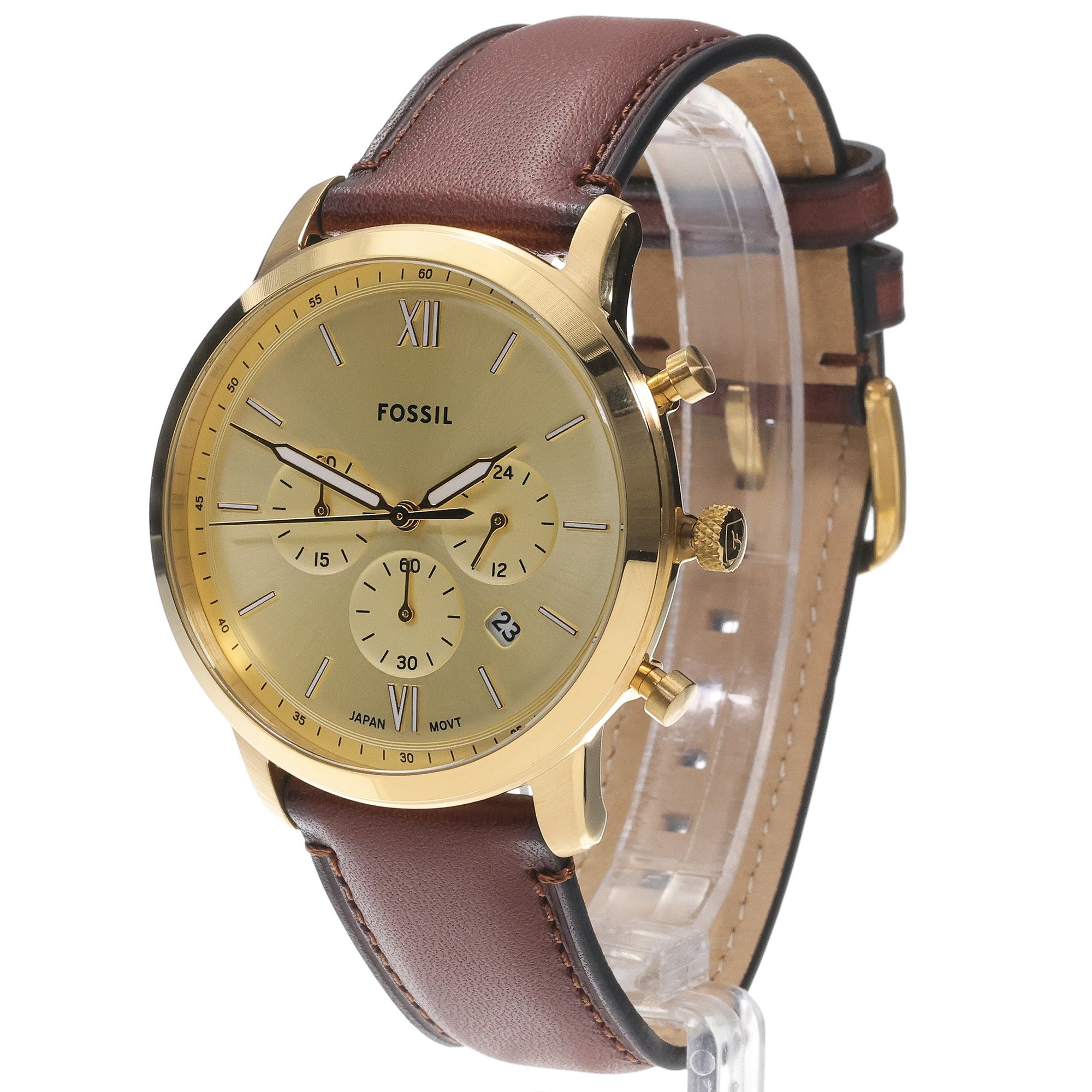 Fossil FS6113 Neutra Neutra Chronograph Brown Leather Strap 44mm zegarek męski klasyczny mineralne