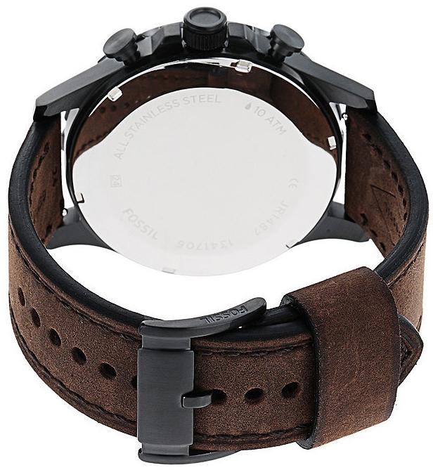 Fossil JR1487 NATE Brown Leather Strap 50mm Trend fashion-modowy zegarek czarny - miniatura 4