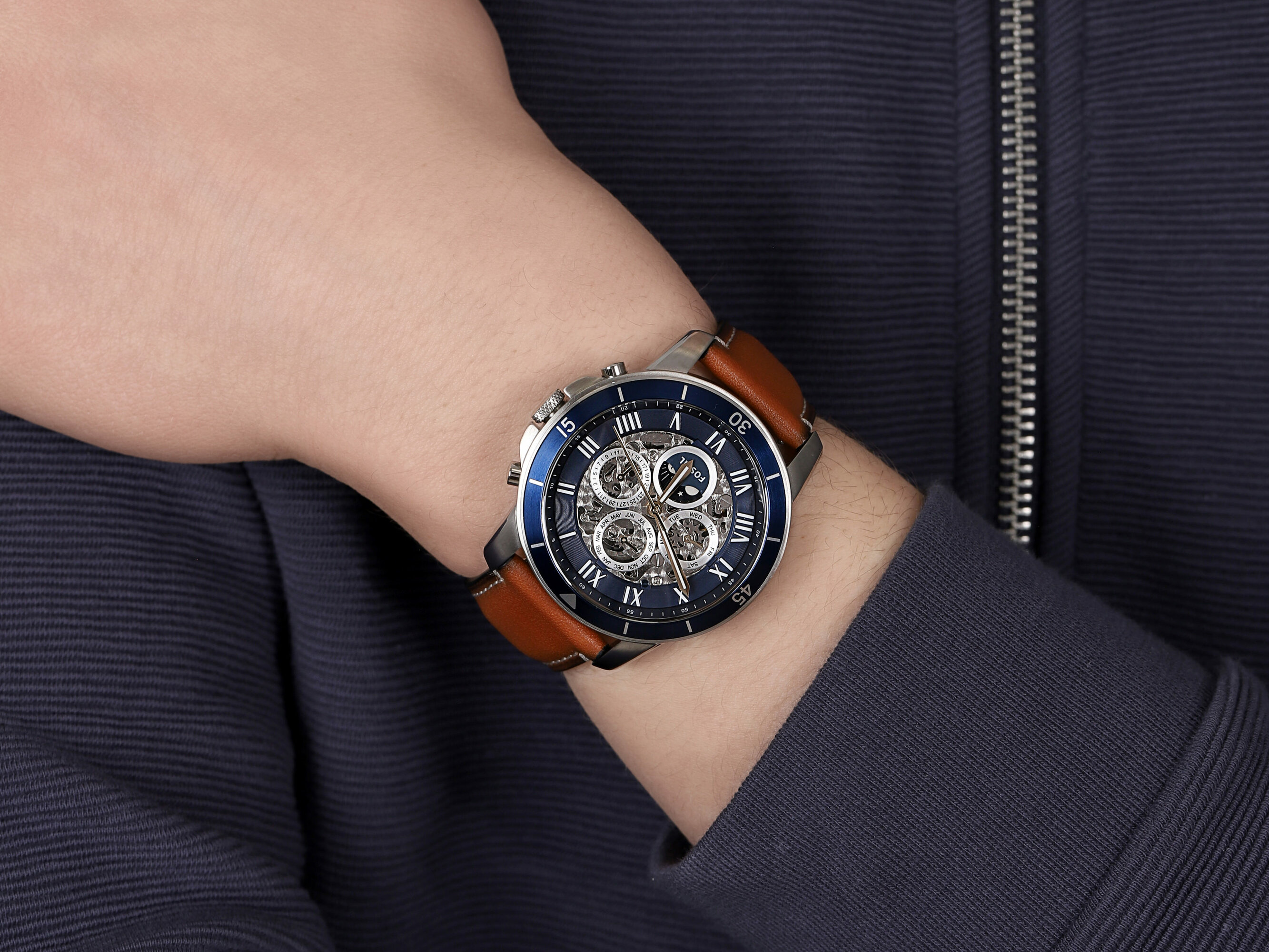 Fossil ME3140 zegarek srebrny klasyczny Grant pasek