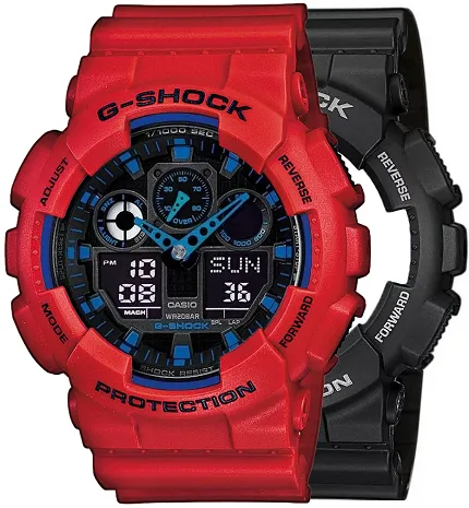 G-SHOCK SET GA-100-1A2ER + BEZEL 10395289 + PASEK 10395226 G-SHOCK Original - zdjęcie 1