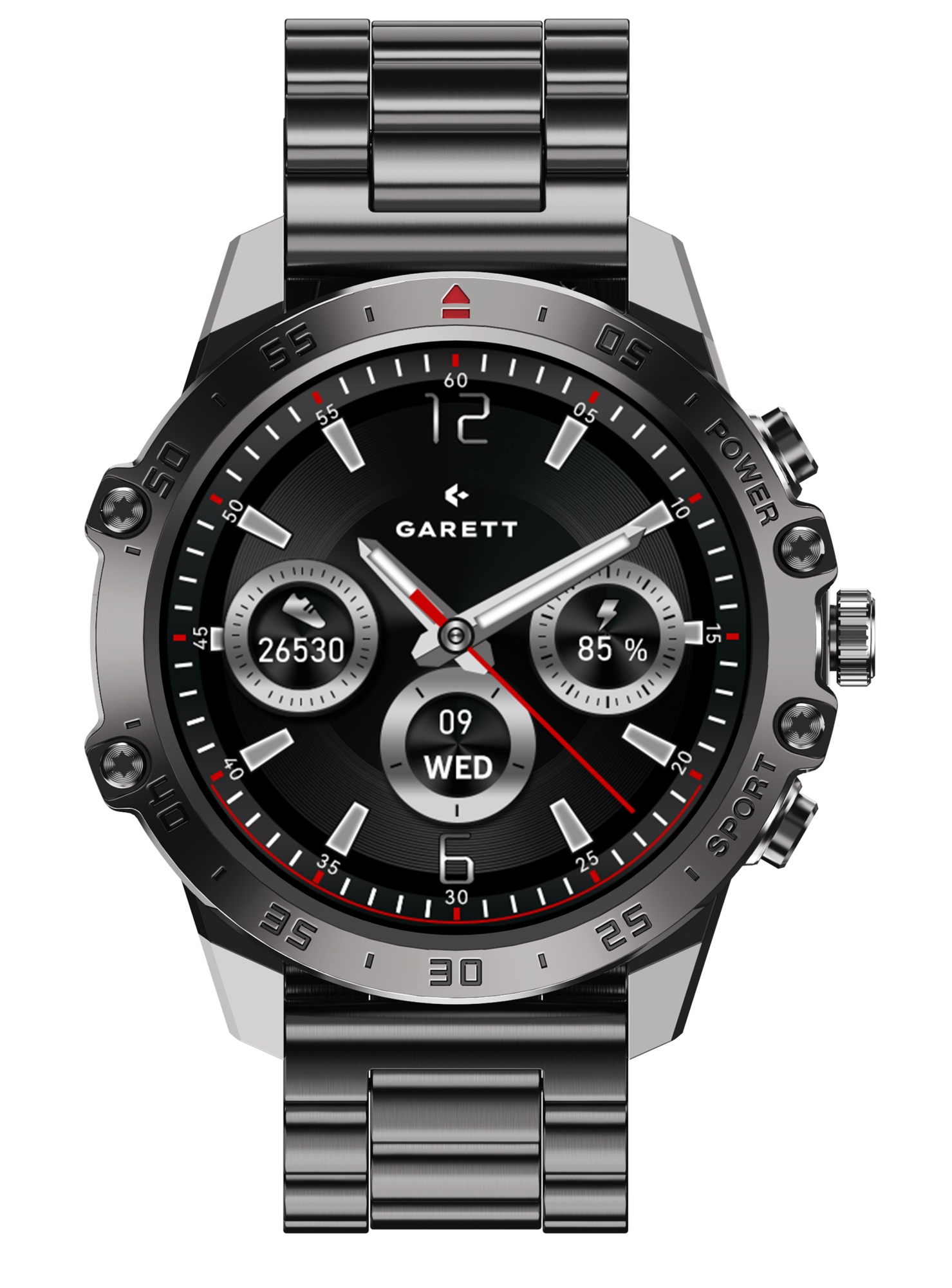 Garett 5904238486832 Męskie Smartwatch Garett V14 Czarna Stal zestaw z paskiem - miniatura 1