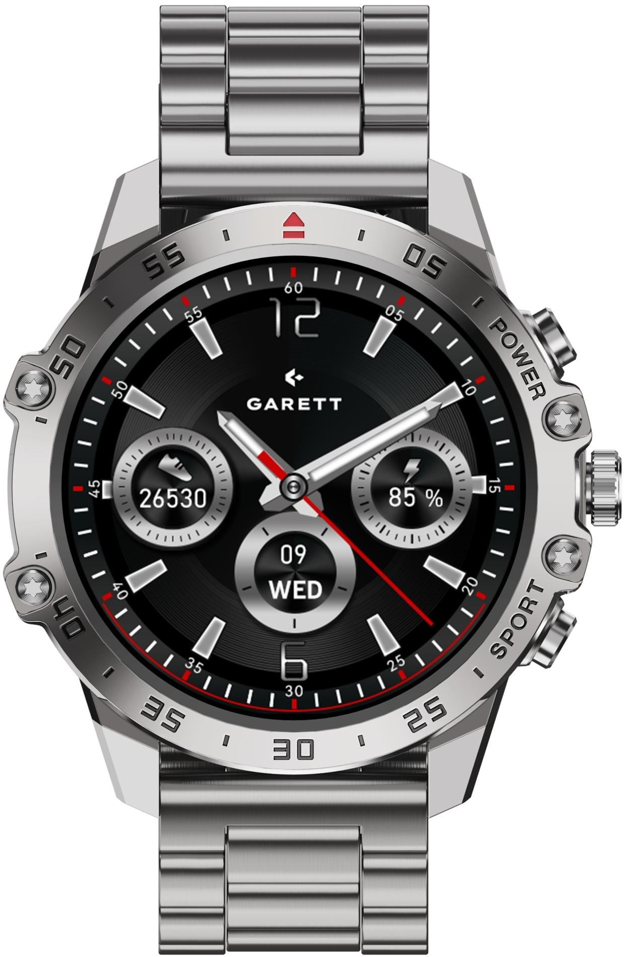 Garett 5904238486849-POWYSTAWOWY Męskie Smartwatch Garett V14 Srebrna Stal zestaw z paskiem