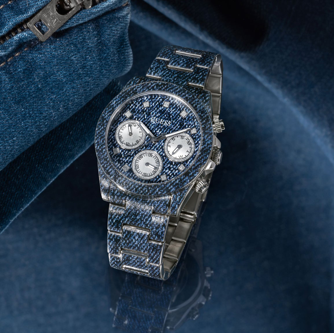 Guess GW0750L1 Iconic Denim 40th Anniversary Multi-function 38mm Damskie fashion-modowy zegarek srebrny - miniatura 13