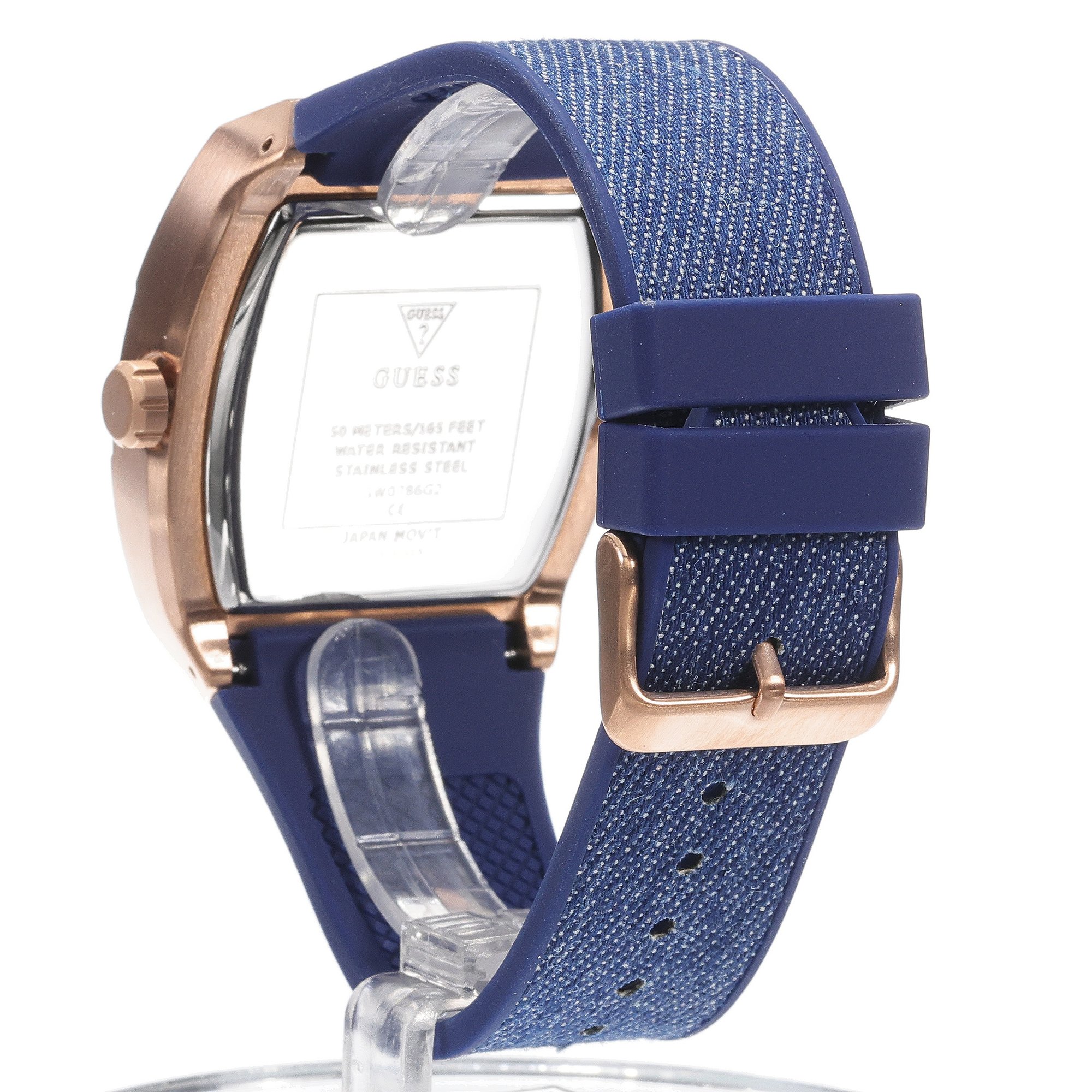 Guess GW0786G2 Blue Silicone Strap 43mm Męskie fashion-modowy zegarek różowe złoto