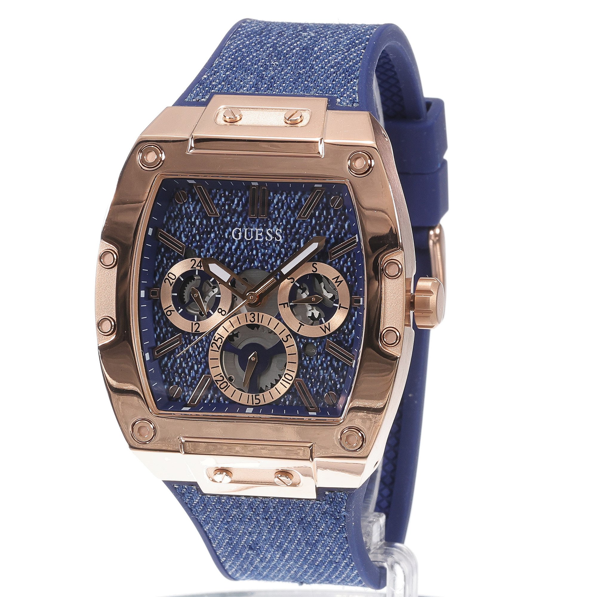 Guess GW0786G2 Blue Silicone Strap 43mm Męskie fashion-modowy zegarek różowe złoto