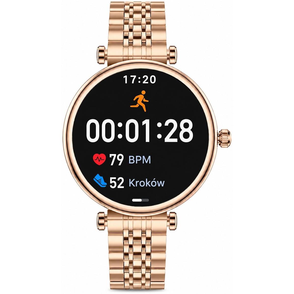 Hagen HB402105321210-SET HB40 Biały + Pasek i Bransoleta Smartwatch klasyczny zegarek różowe złoto