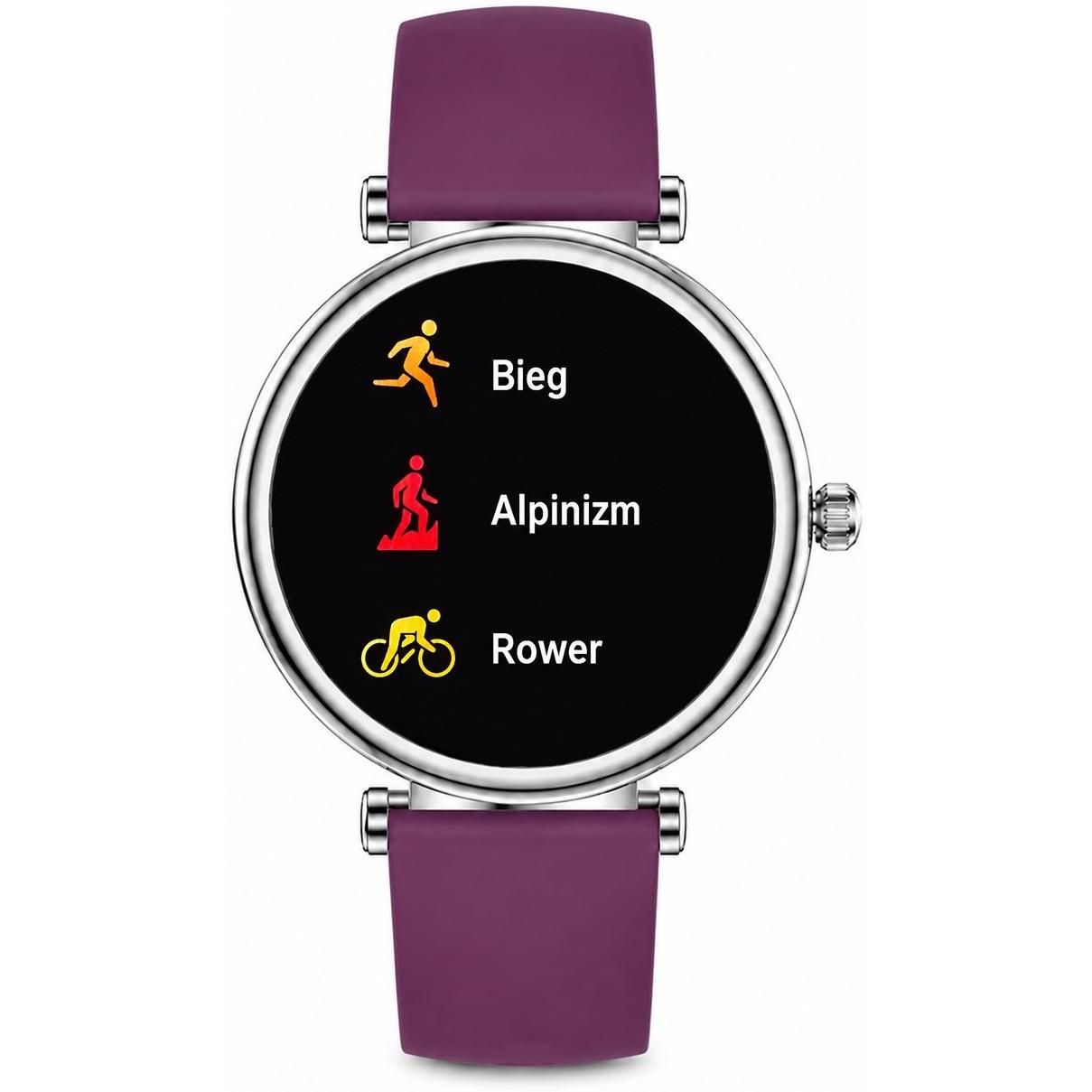 Hagen HB4021153211211-SET HB40 Fioletowy + Pasek i Bransoleta Smartwatch klasyczny zegarek srebrny