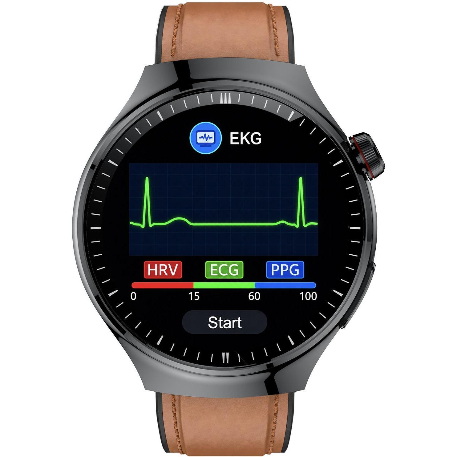 Hagen HB4114533 Smartwatch HB41 Czarny na Brązowym Pasku zegarek męski klasyczny - miniatura 8