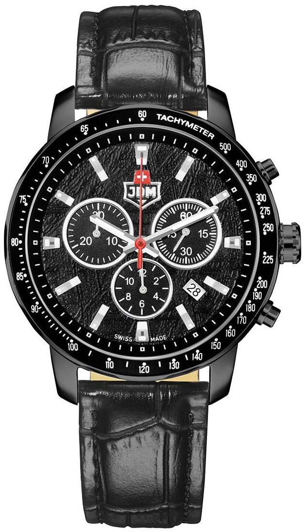 Challenger Chrono męski czarny 42 mm na skórzanym pasku JDM Military JDM-WG033-06 