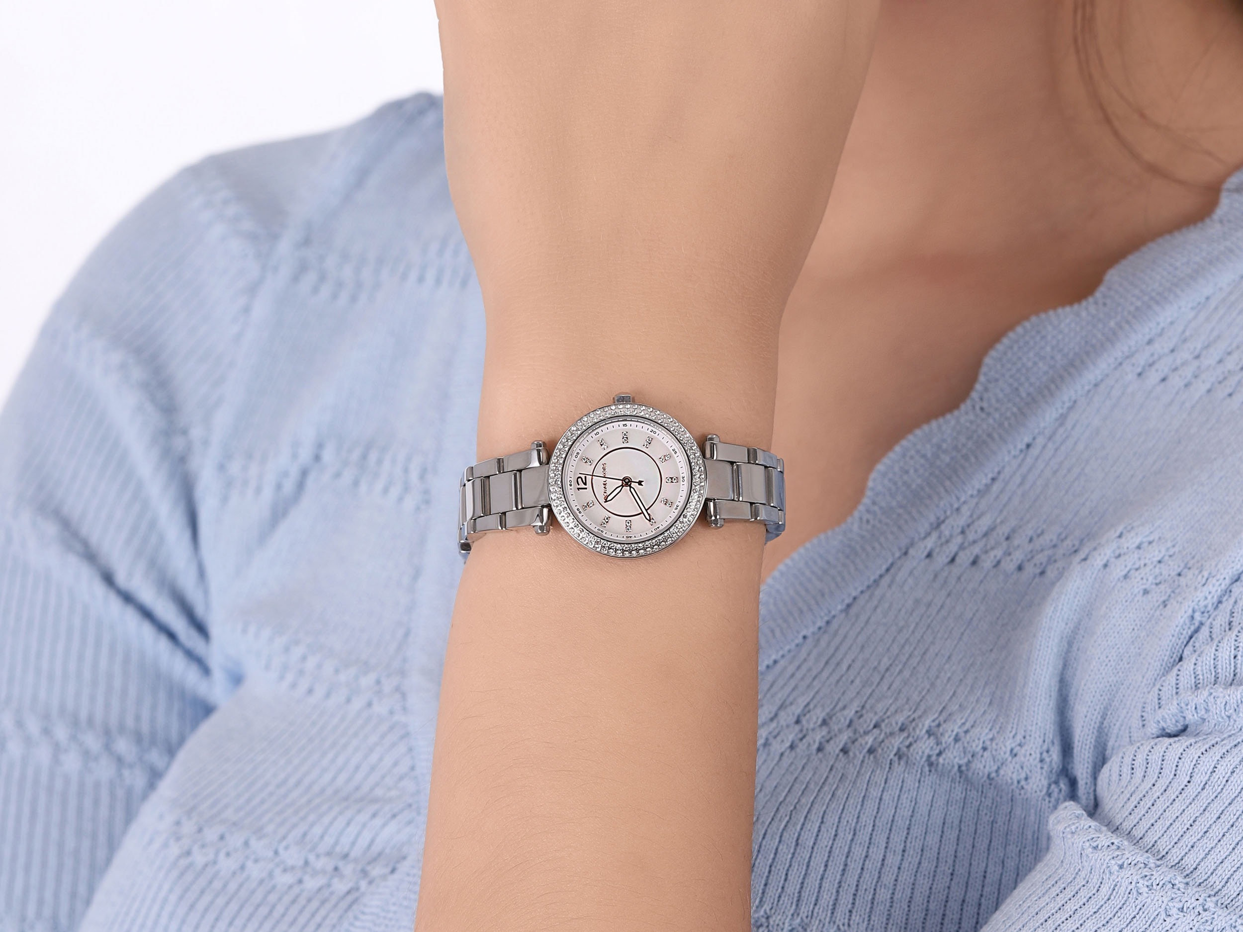 Michael Kors MK6932 zegarek srebrny fashion/modowy Mini Parker bransoleta