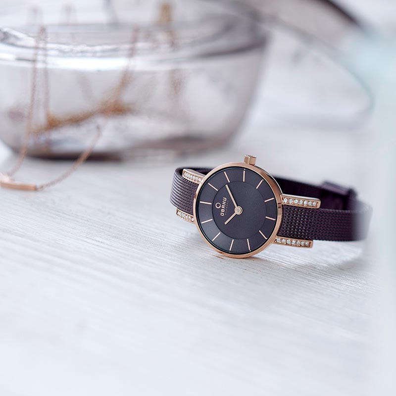 Obaku Denmark V207LEVNMN Slim LYKKE - WALNUT zegarek damski klasyczny mineralne - miniatura 8
