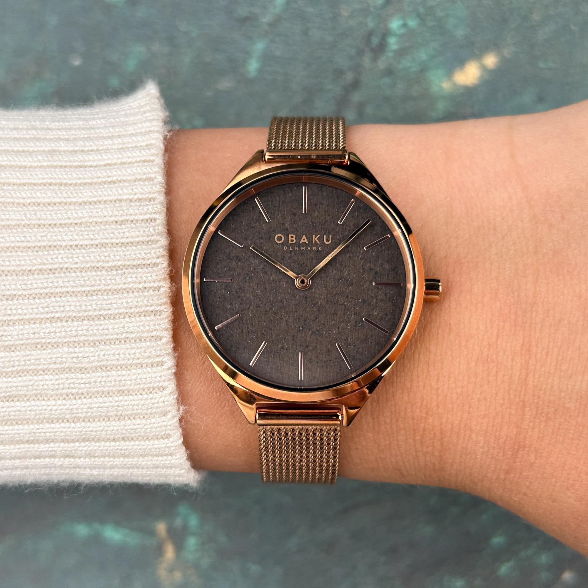 Obaku Denmark V257LHVNMV Kaffe - Chocolate - Aros Design House Damskie klasyczny zegarek różowe złoto - miniatura 9