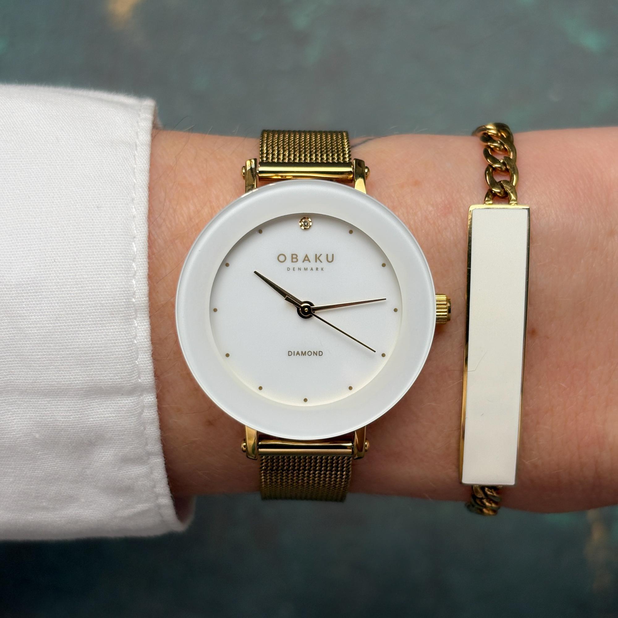 Obaku Denmark V299LXGWMG-EJBGW+BRANSOLETA Damskie Lilje - Gold zegarek damski fashion-modowy mineralne utwardzane - miniatura 8