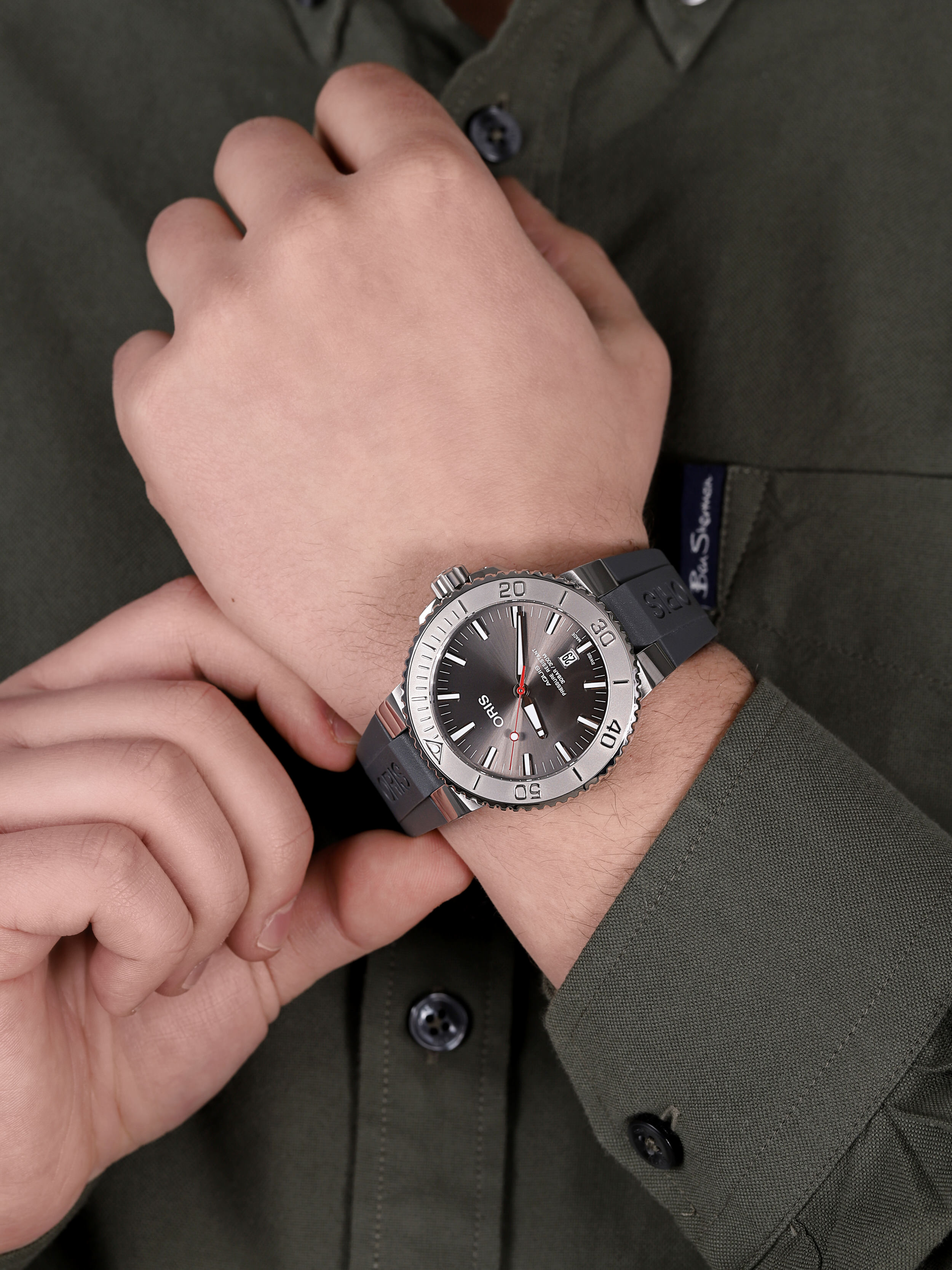 Oris 01 733 7730 4153-07 4 24 63EB zegarek srebrny klasyczny Aquis pasek - miniatura 2