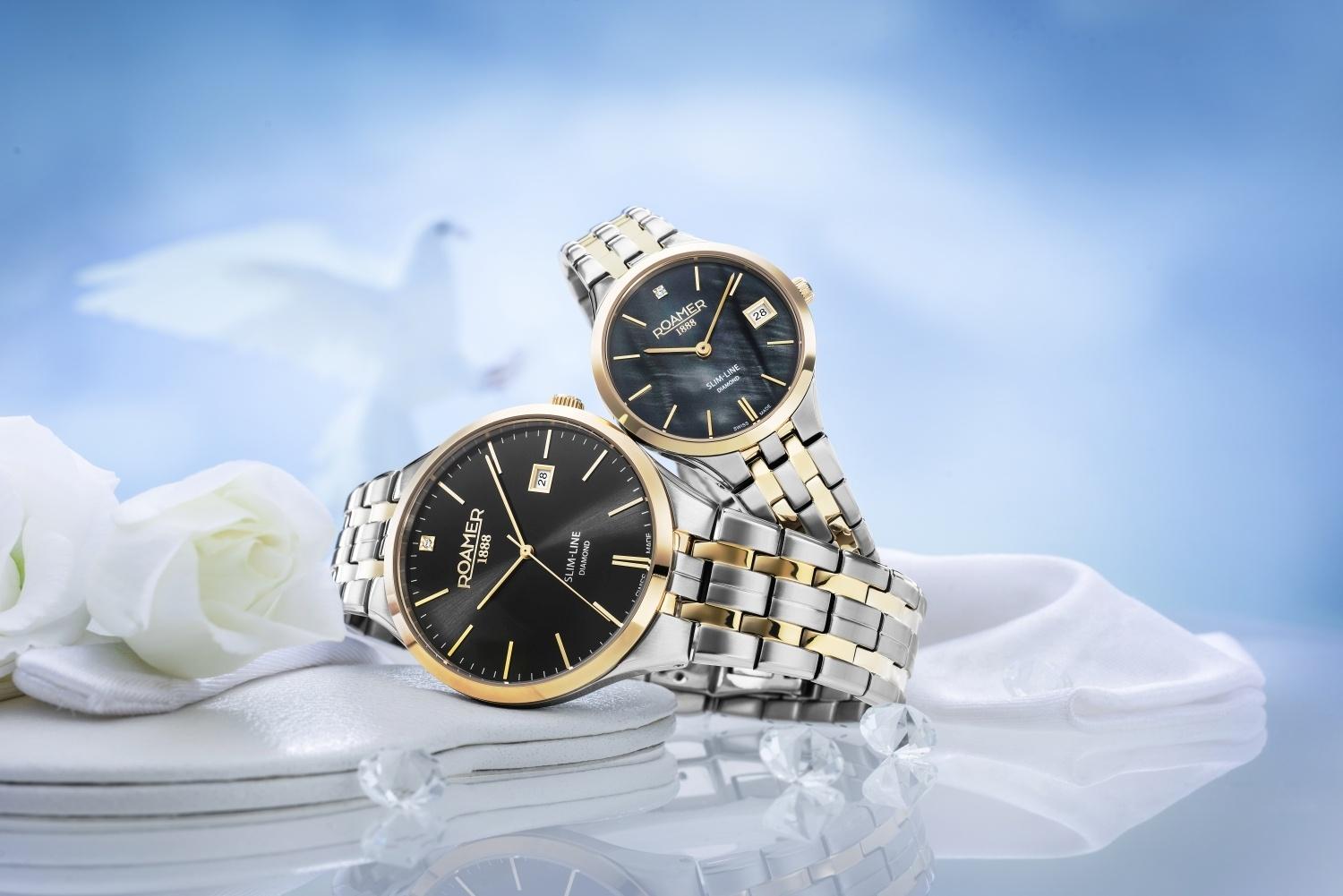 Roamer 864833 47 85 50 zegarek srebrny klasyczny Slim-Line Diamond bransoleta