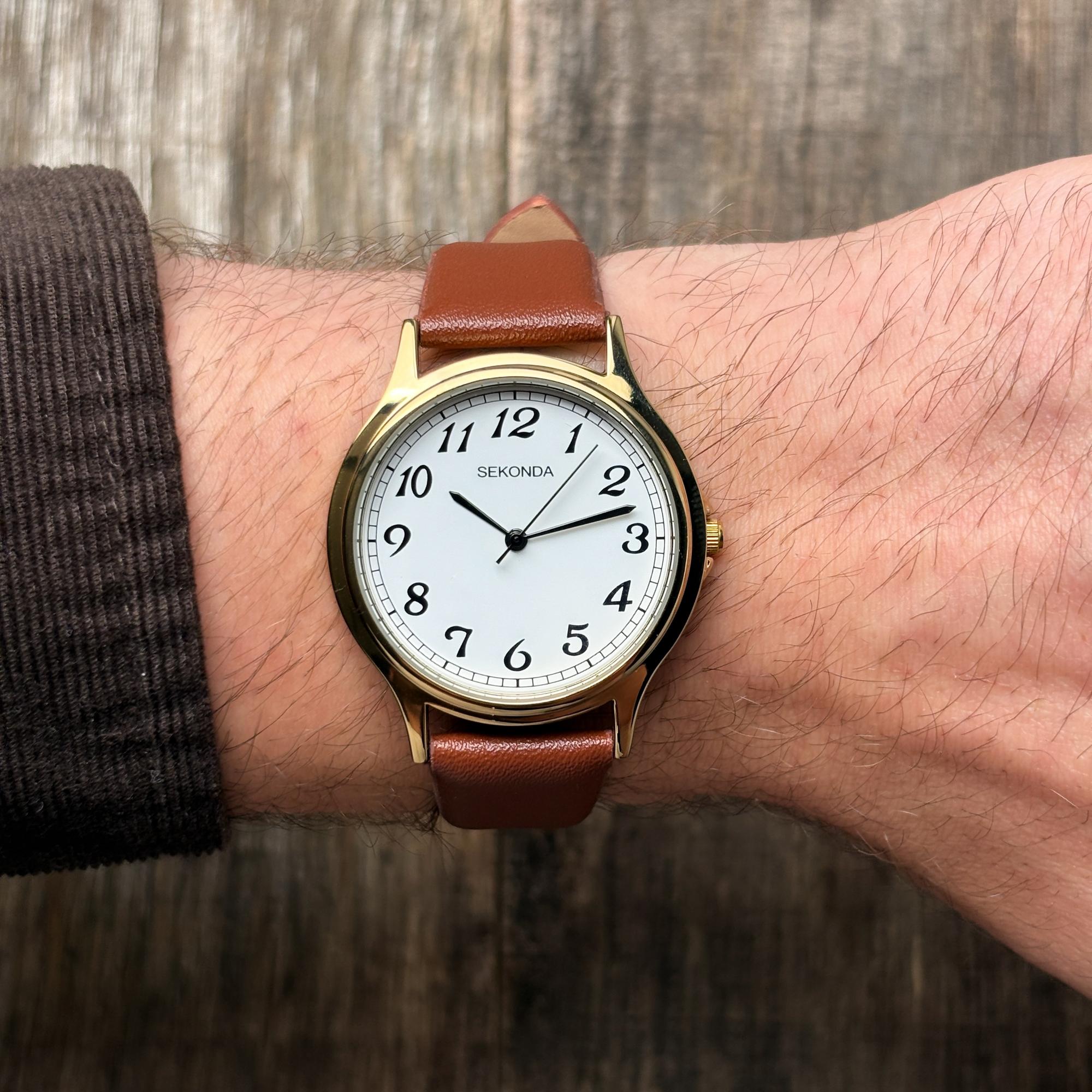 Sekonda 1684 zegarek złoty klasyczny Classic pasek - miniatura 5