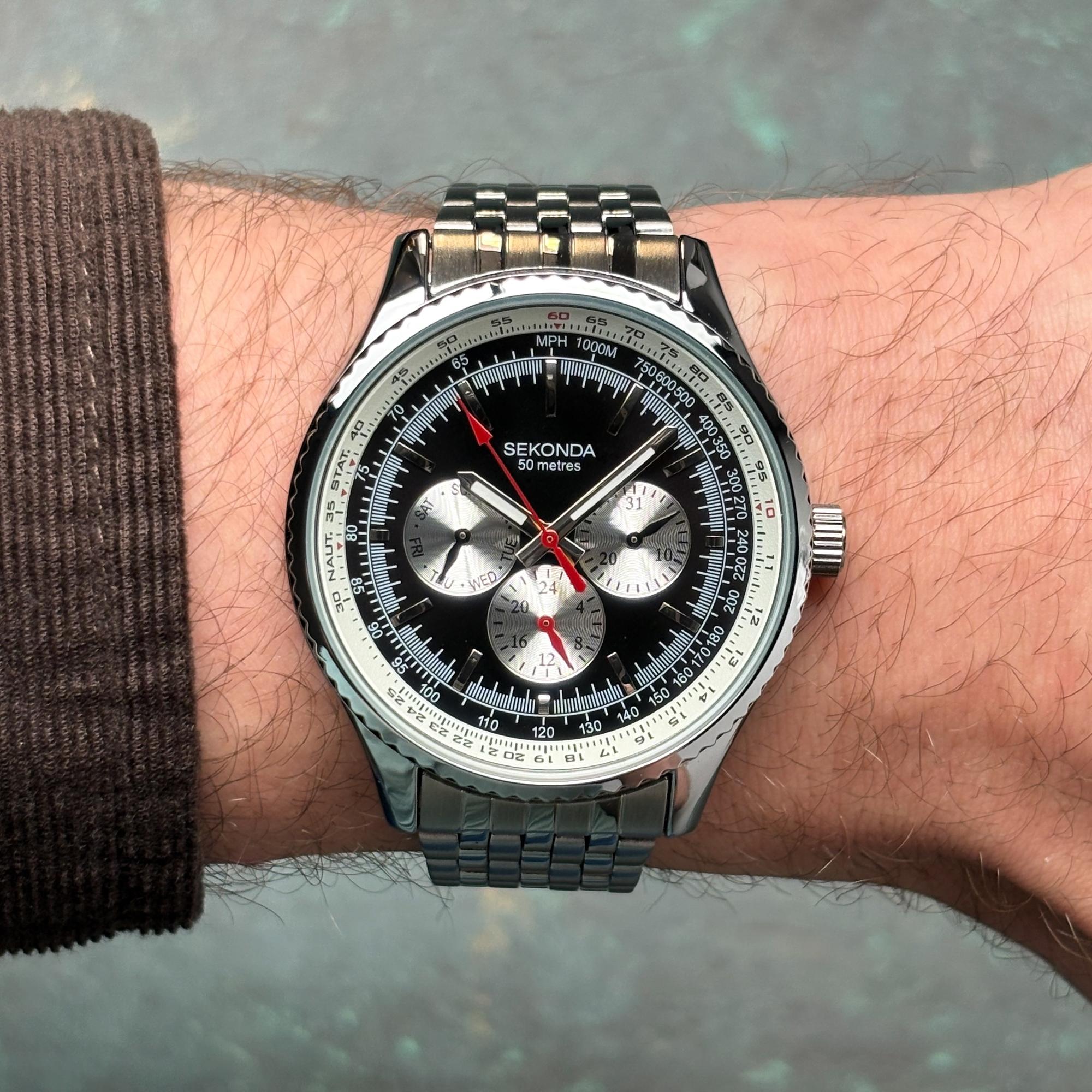 Sekonda 30037 zegarek męski elegancki Pilot bransoleta