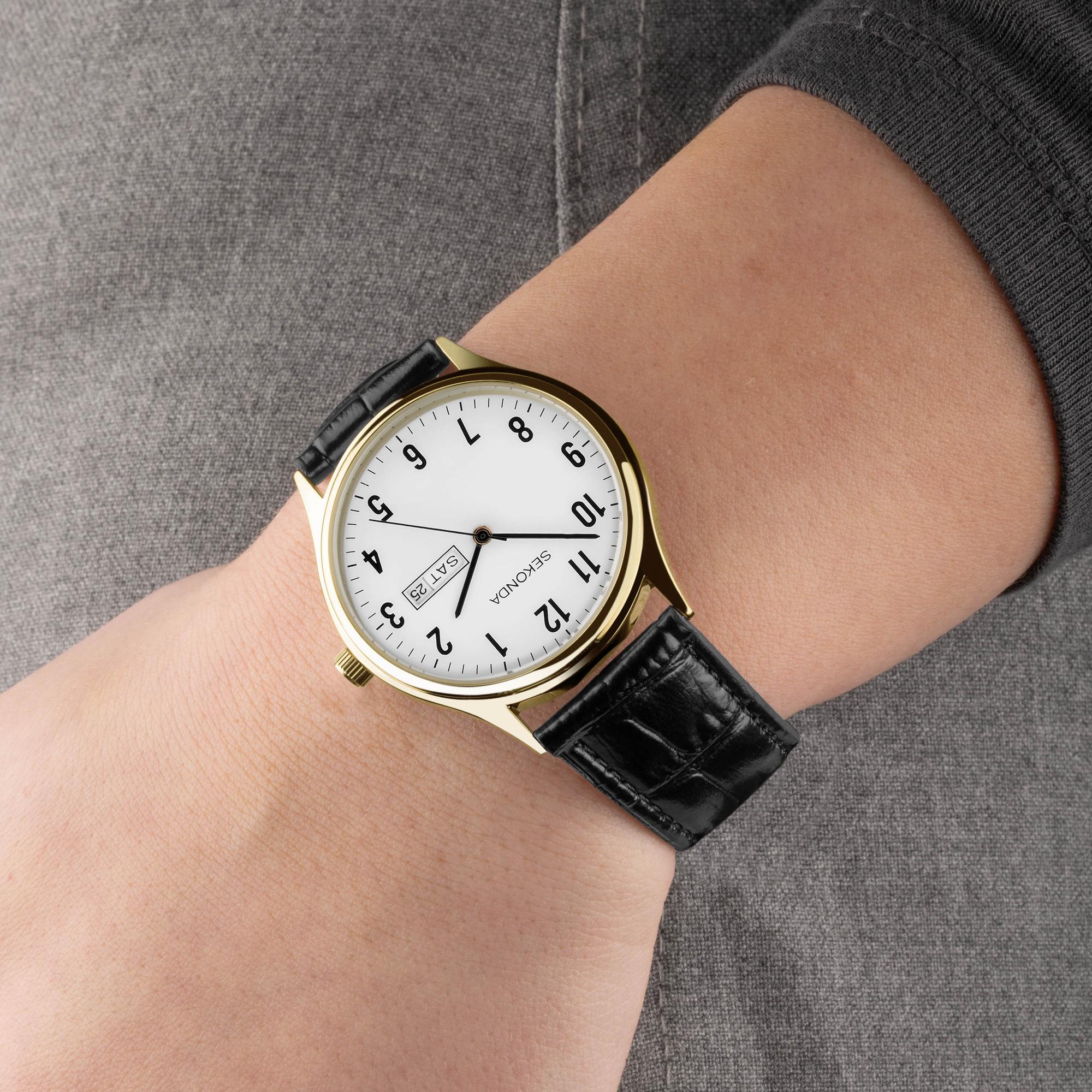 Sekonda 30123 zegarek złoty klasyczny Classic pasek - miniatura 8