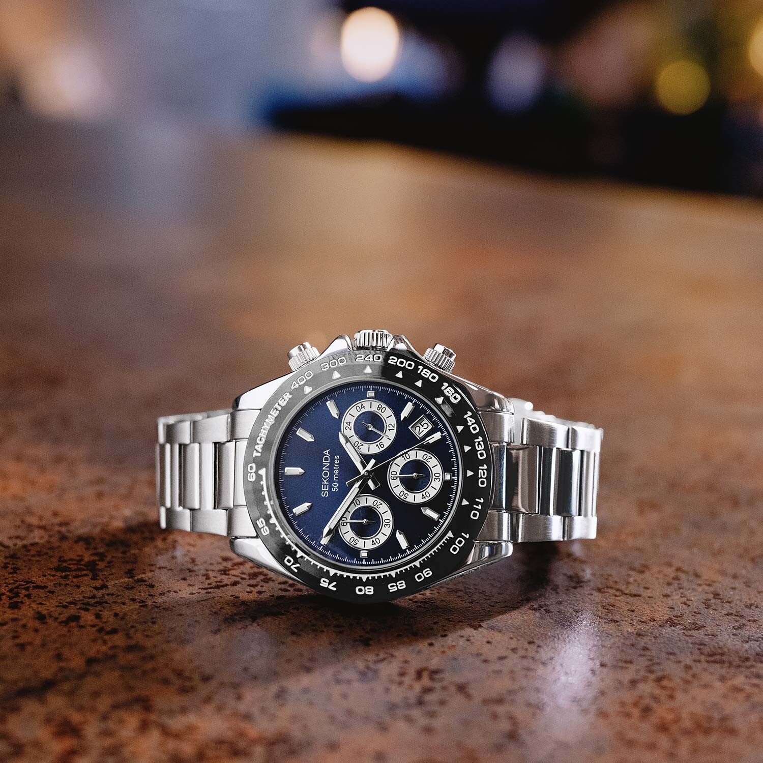 Sekonda 30200 zegarek srebrny sportowy Chronograph bransoleta