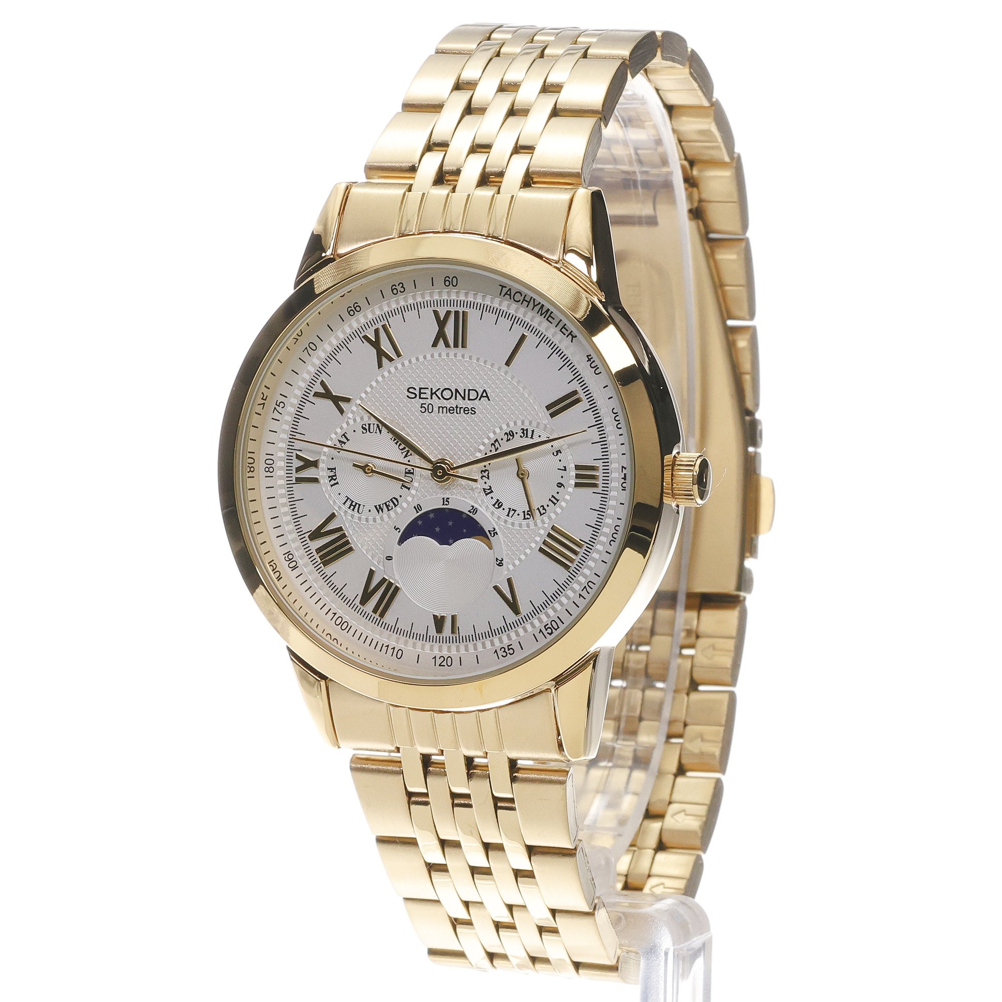Sekonda 30228 Armstrong Moon Phase Sekonda elegancki zegarek złoty