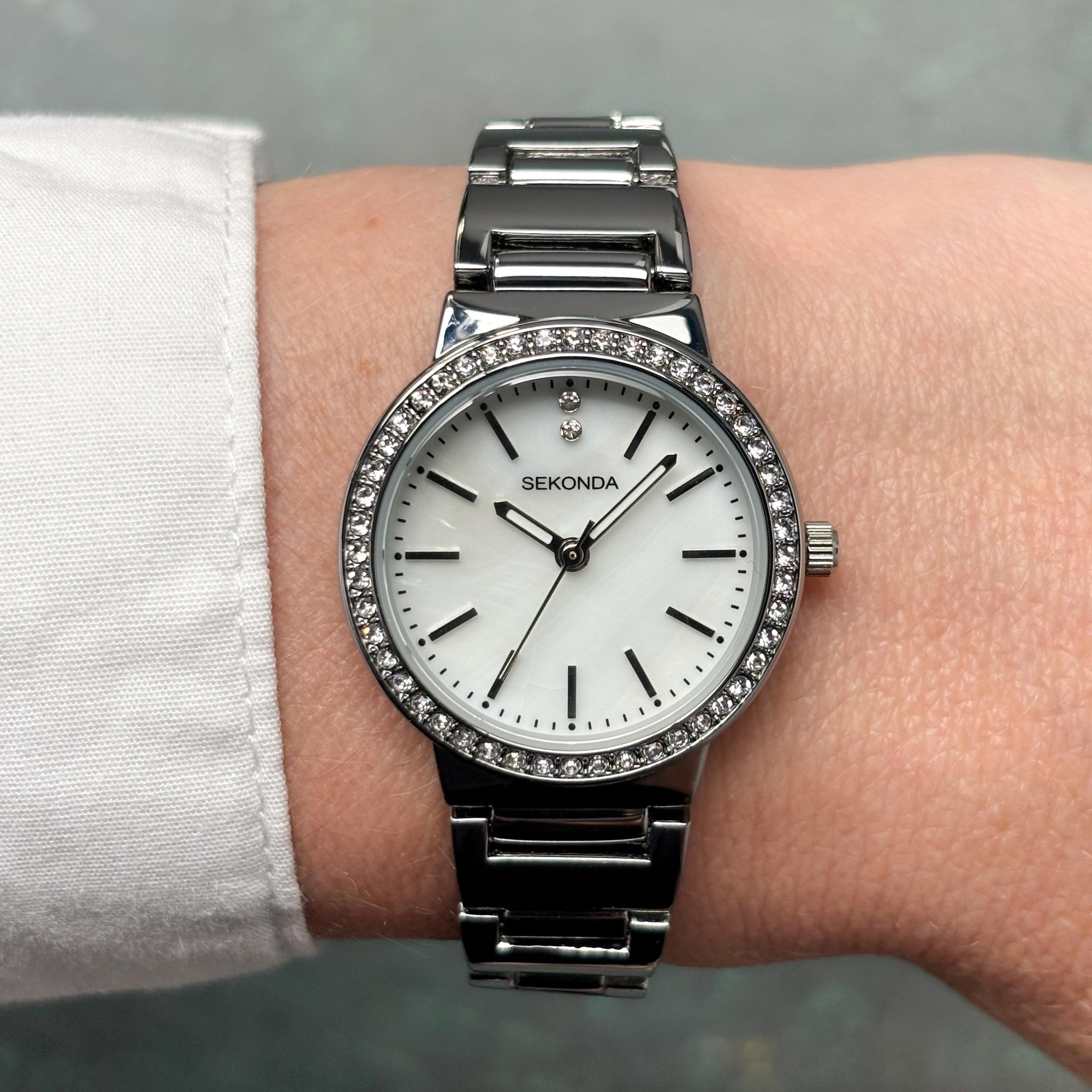Sekonda 40077 zegarek srebrny elegancki Fashion bransoleta