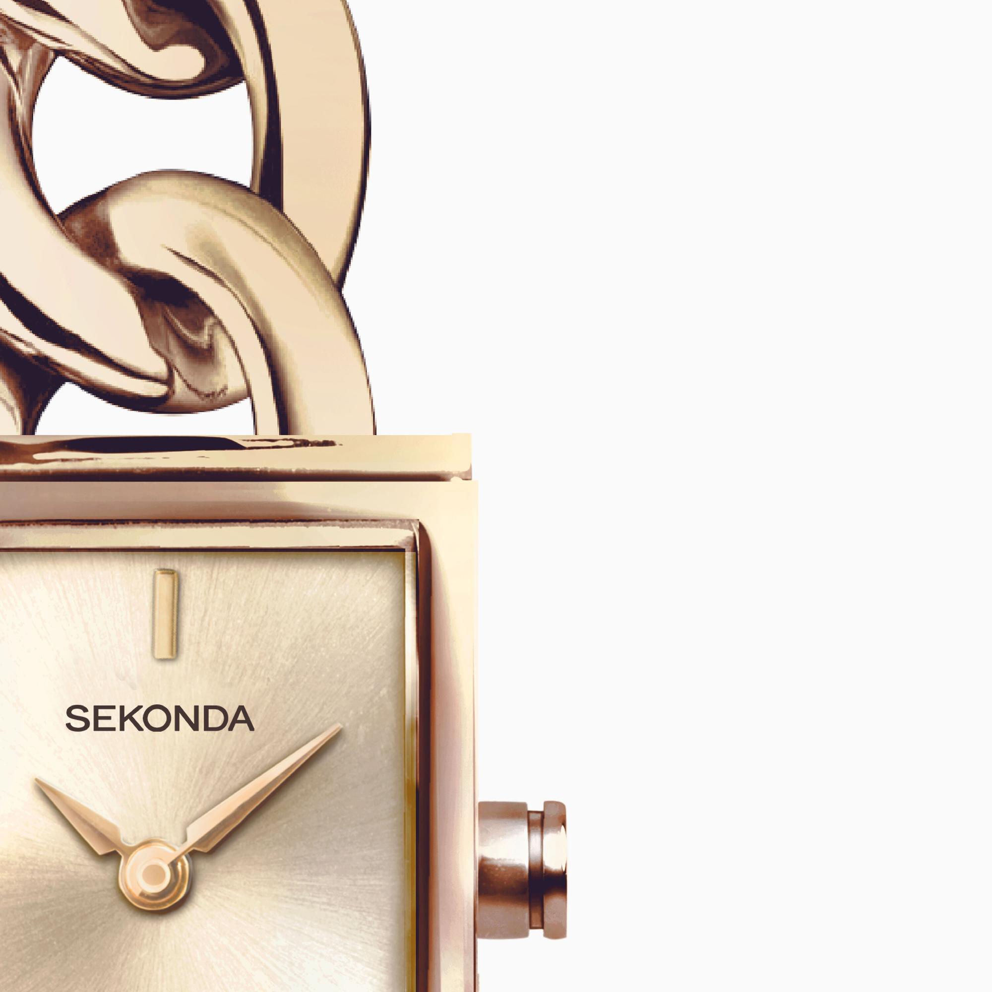 Sekonda 40504 zegarek różowe złoto elegancki Dress bransoleta