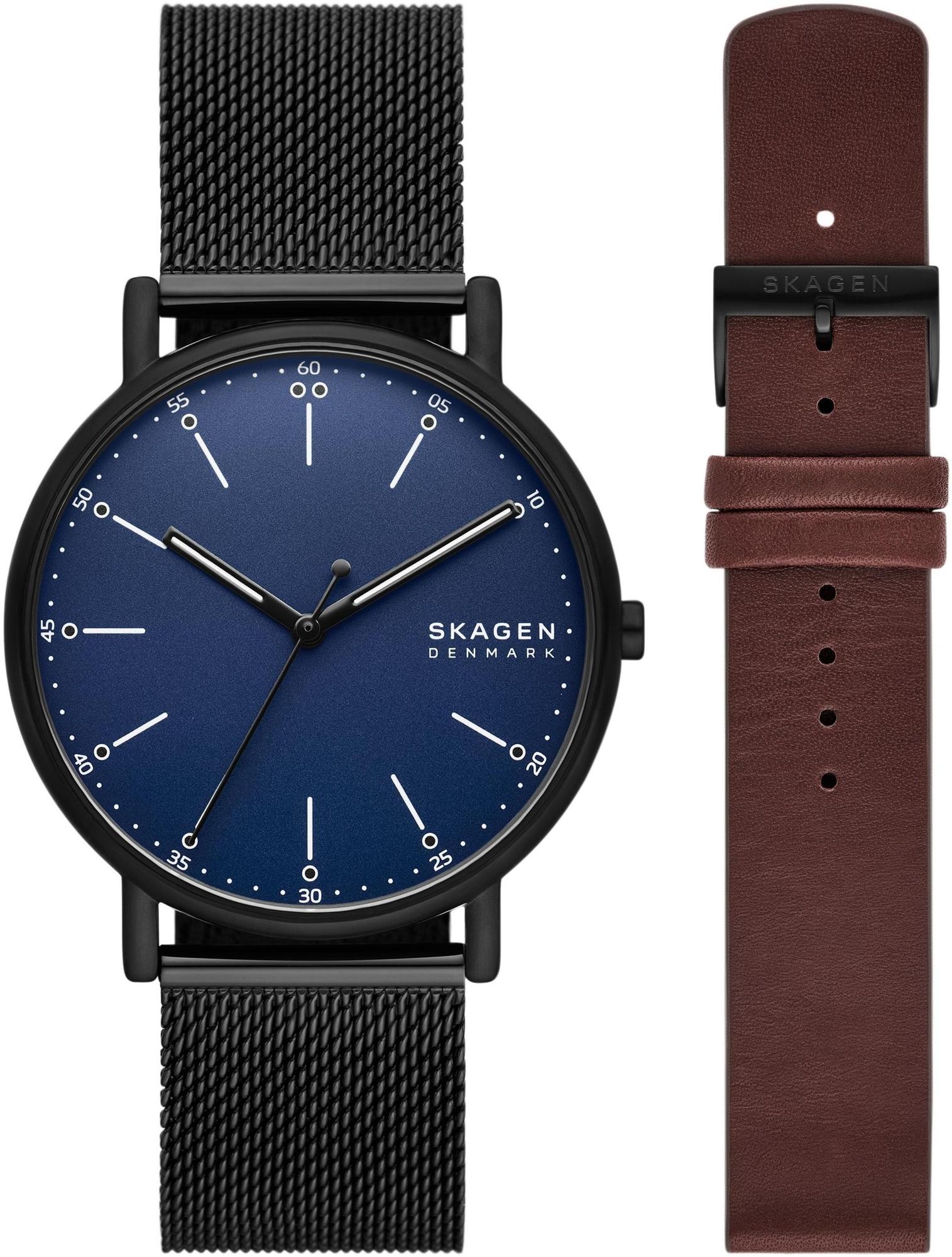 Black Stainless Steel Mesh and Brown Leather Strap Set 40mm  Skagen SKW6933SET 