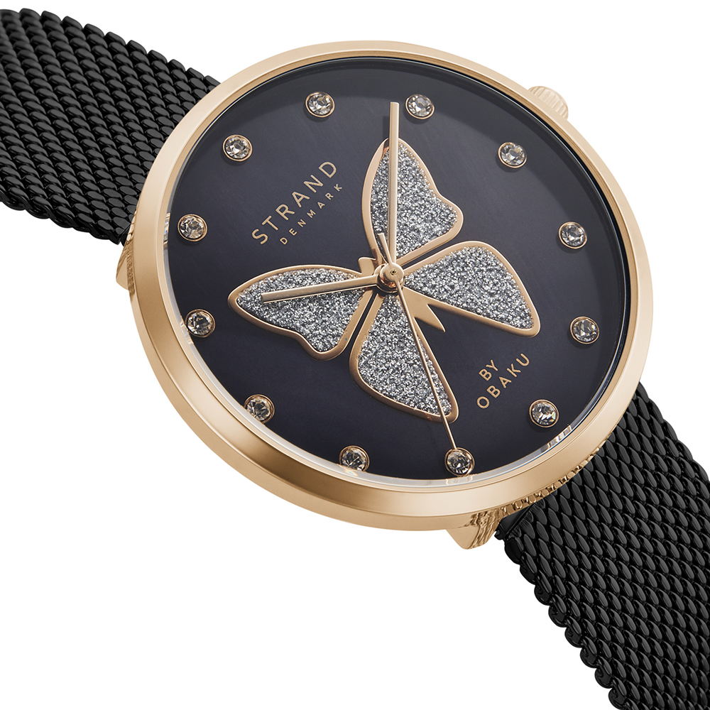 Strand S700LXVBMB-DB zegarek różowe złoto klasyczny Butterfly bransoleta