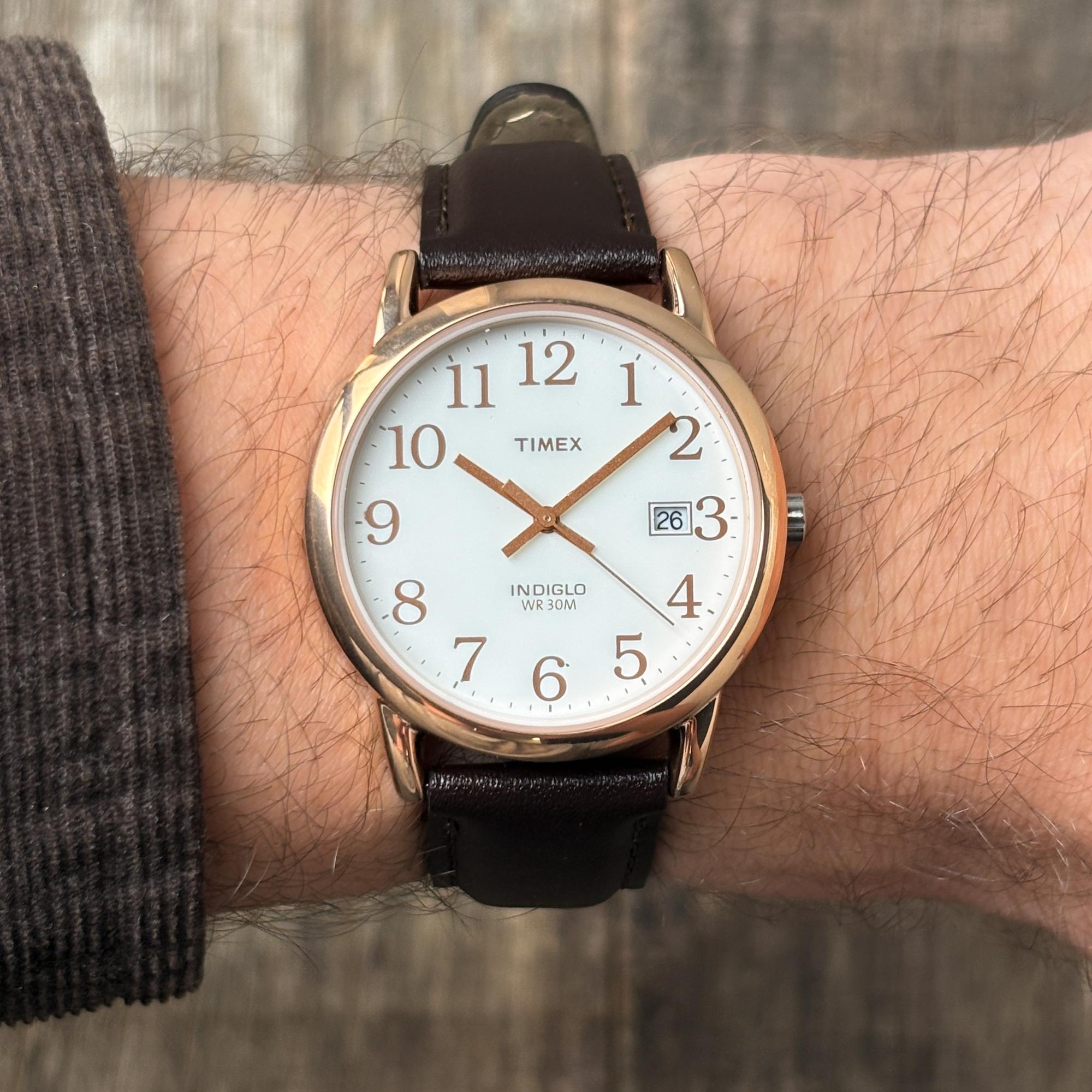 Timex T2P563 zegarek różowe złoto klasyczny Easy Reader pasek - miniatura 5
