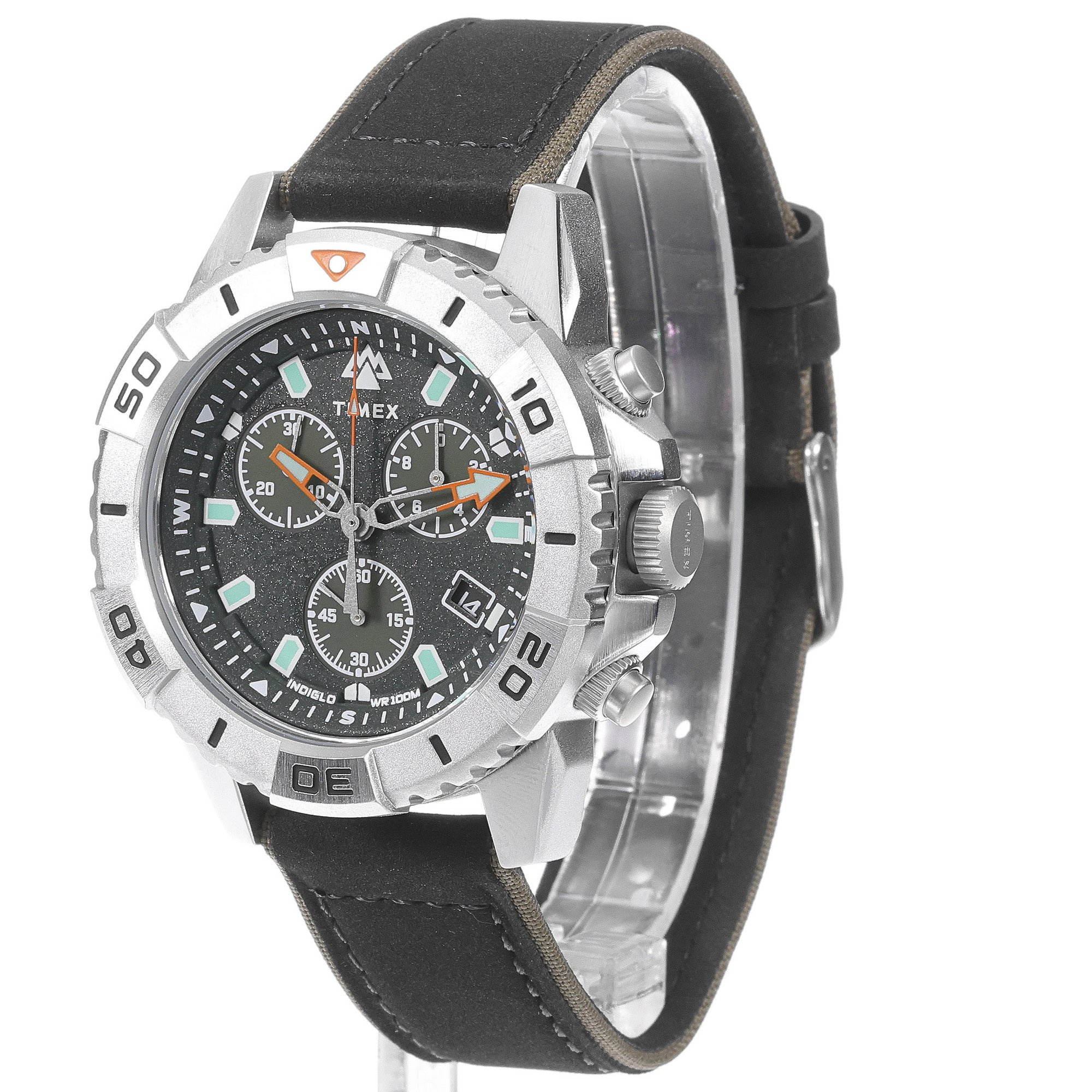 Timex TW2W16100 Expedition Black Leather Strap 42mm zegarek męski sportowy mineralne