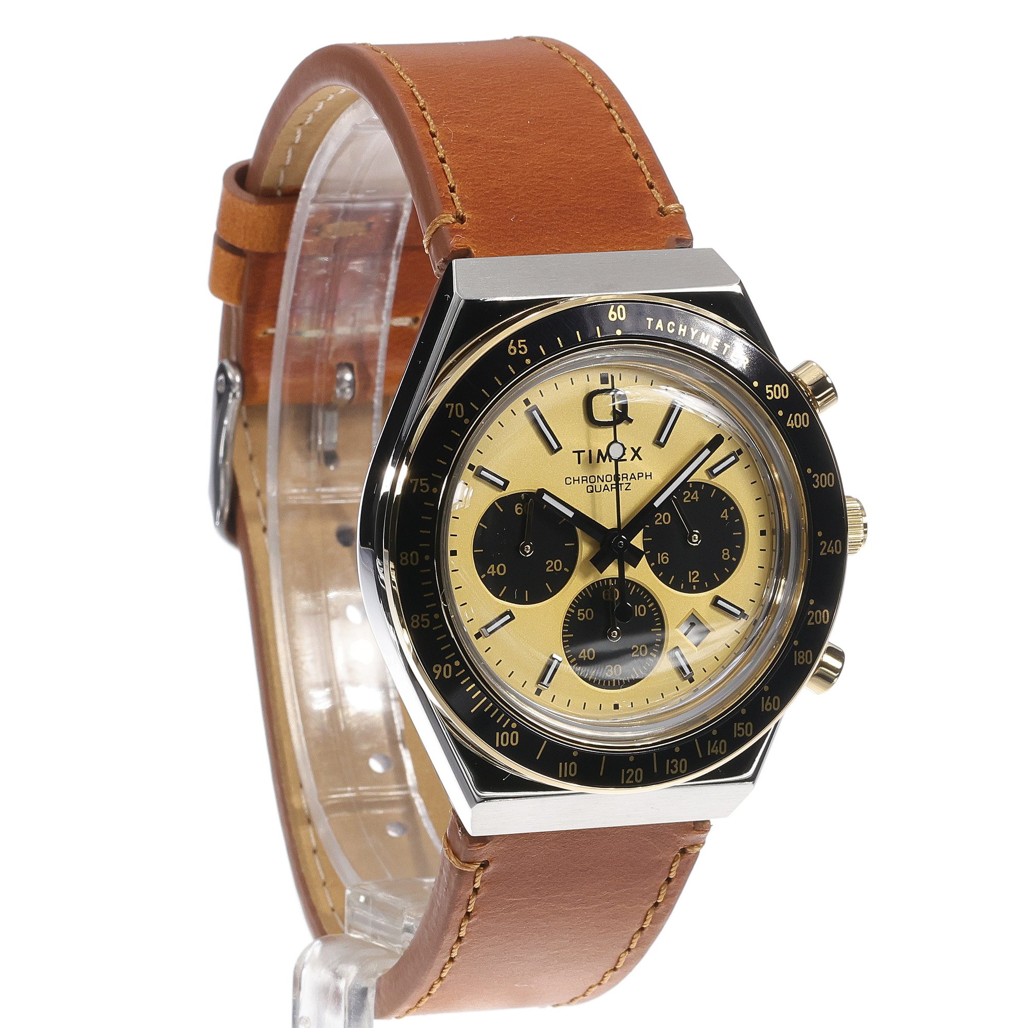 Timex TW2W64400 Q Timex Chronograph 40mm Brown Leather Strap Q Timex Reissue sportowy zegarek srebrny