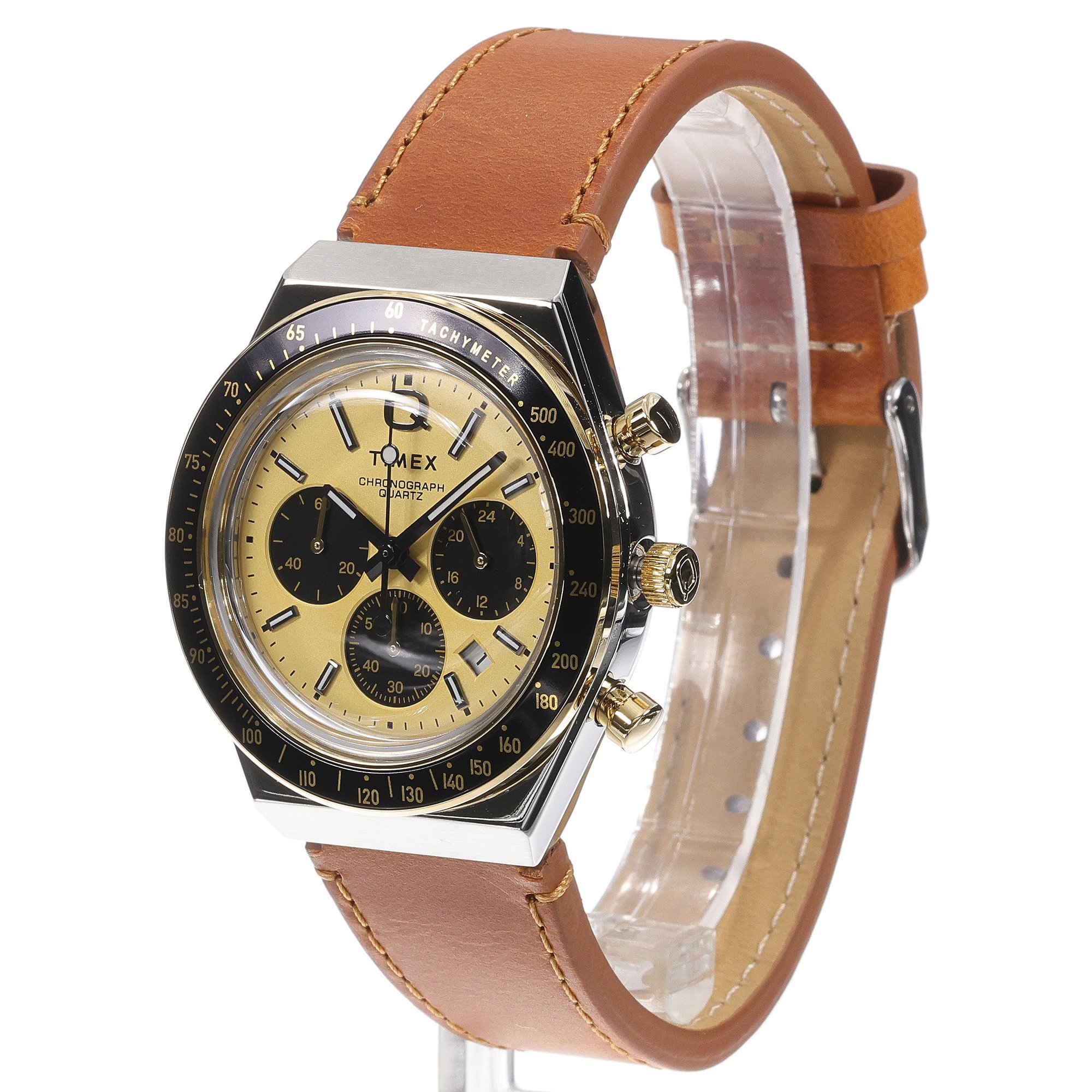 Timex TW2W64400 Q Timex Chronograph 40mm Brown Leather Strap Q Timex Reissue sportowy zegarek srebrny