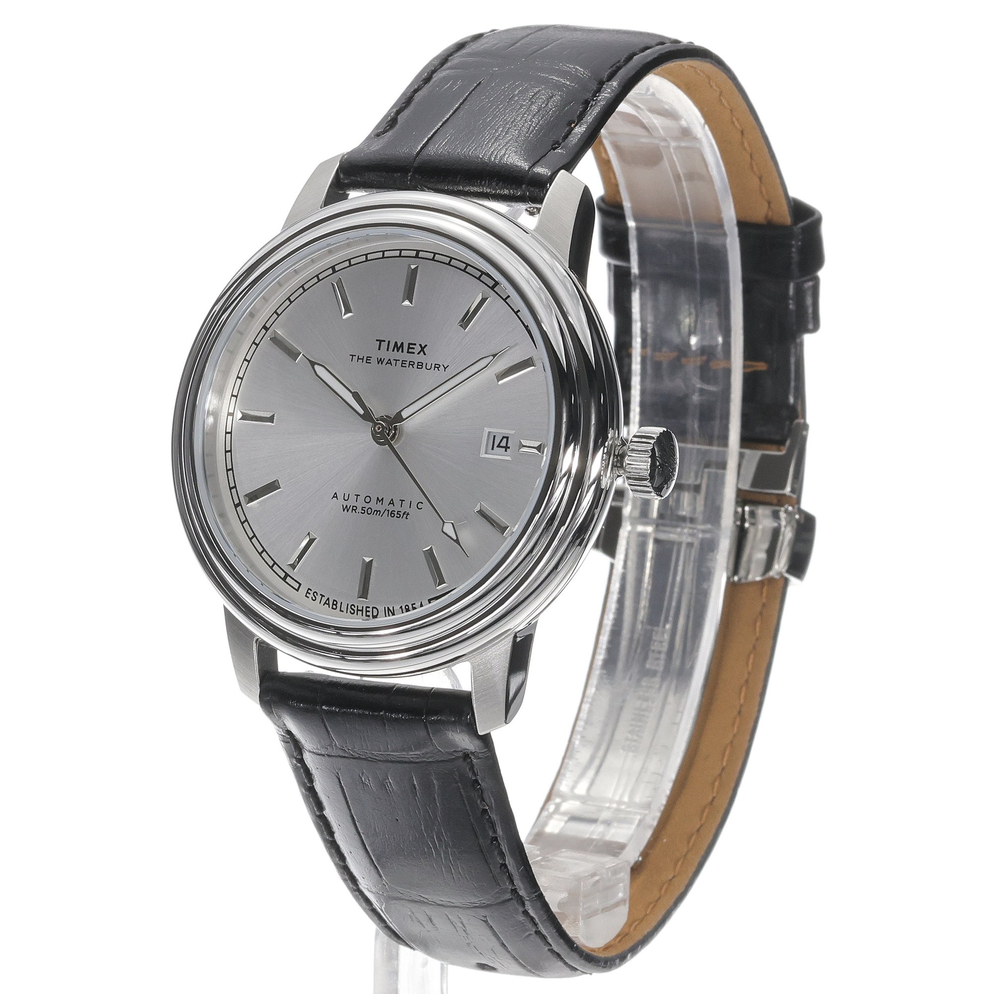 Timex TW2Y22900 Waterbury Metropolitan Automatic 41mm Leather Strap Waterbury klasyczny zegarek srebrny