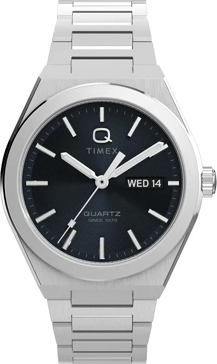 Timex TW2Y25000 Q Timex Continental Day and Date 39mm Stainless Steel Bracelet Watch